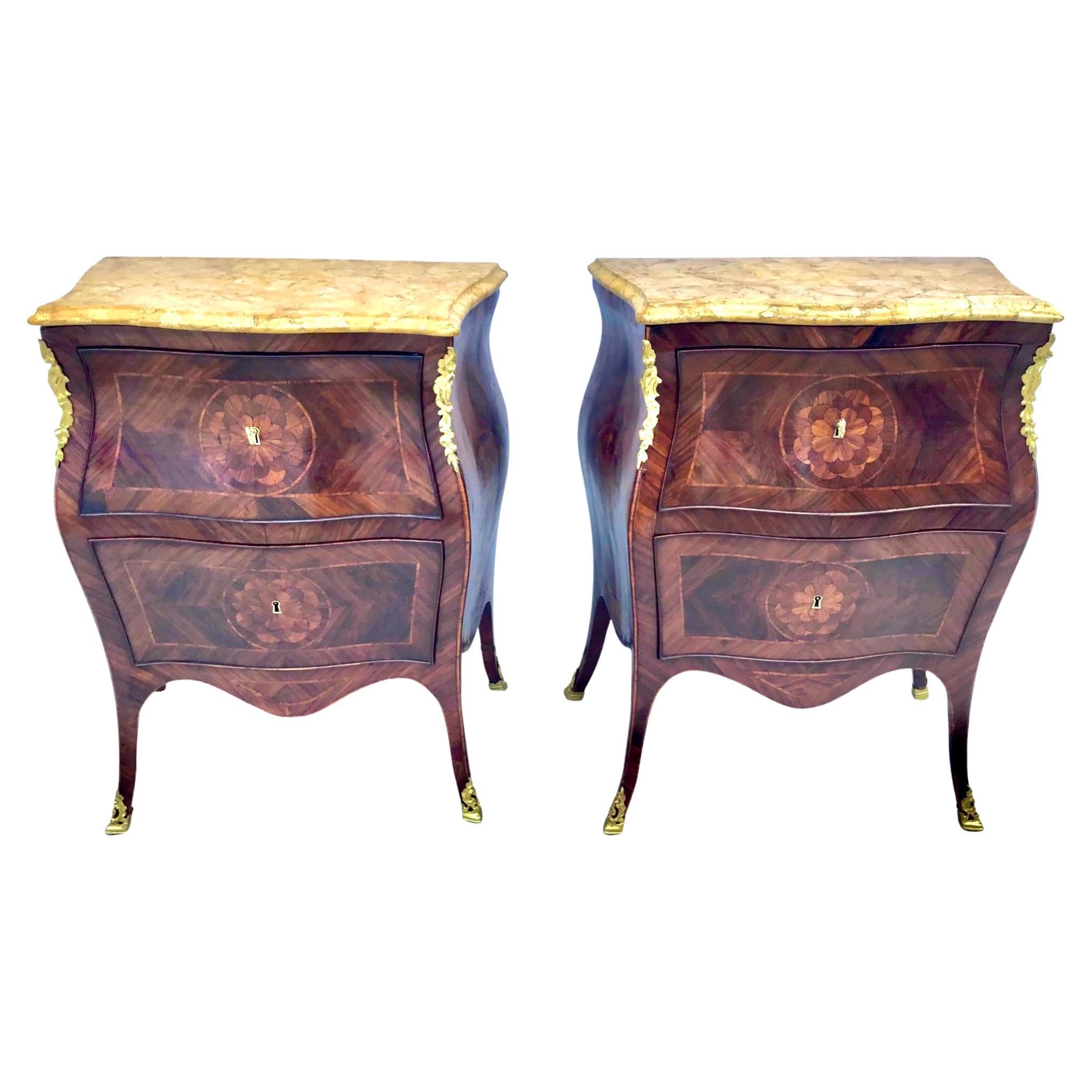  18th Century Italian Neapolitan Inlaid Nightstand Bed Side Tables Commodini