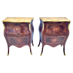 Antique  18th Century Italian Neapolitan Inlaid Nightstand Bed Side Tables Commodini