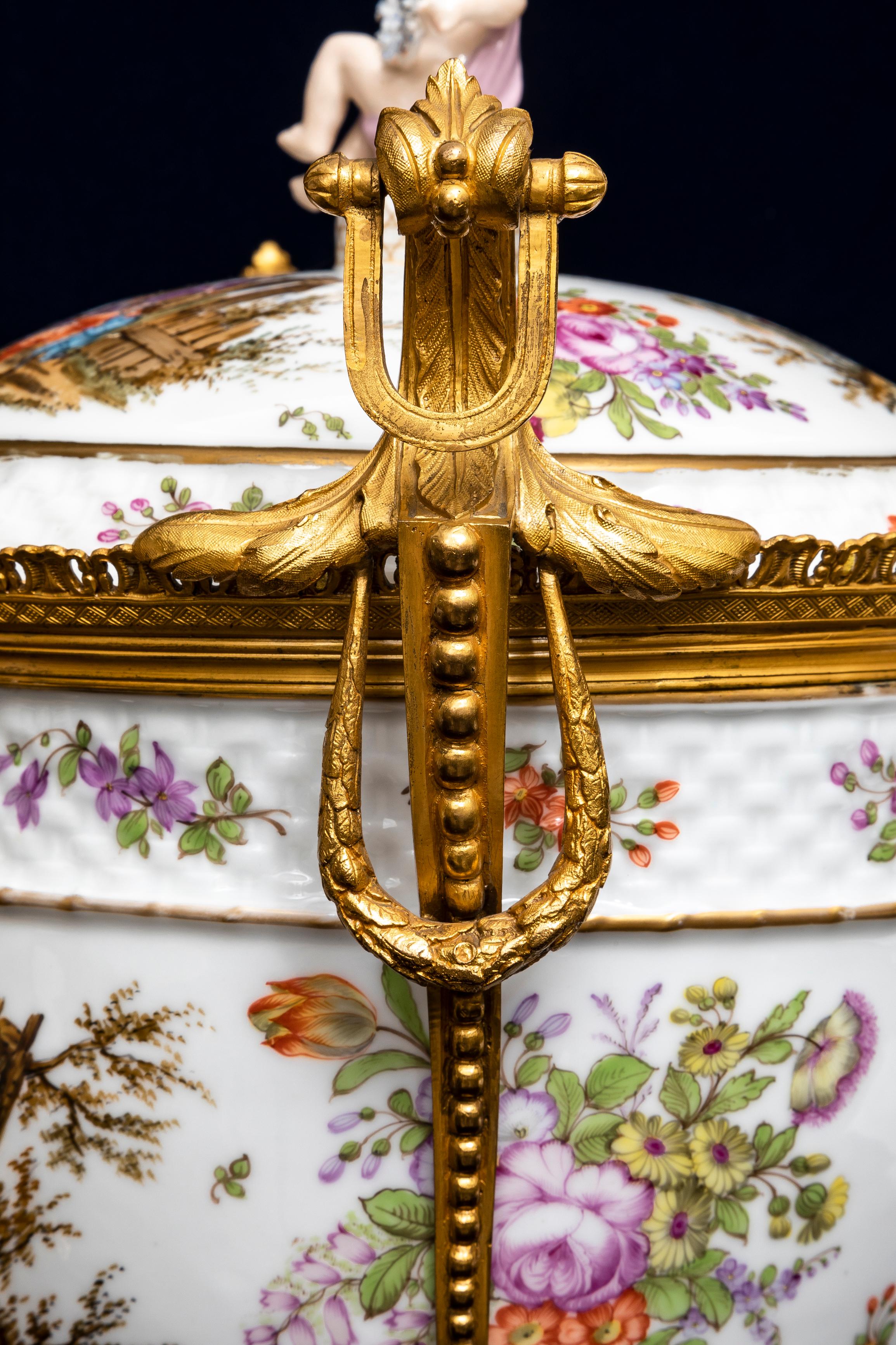 Pair 18th C. Meissen Porcelain Covered Tureens w/ 19th C. French Ormolu Mounts For Sale 2