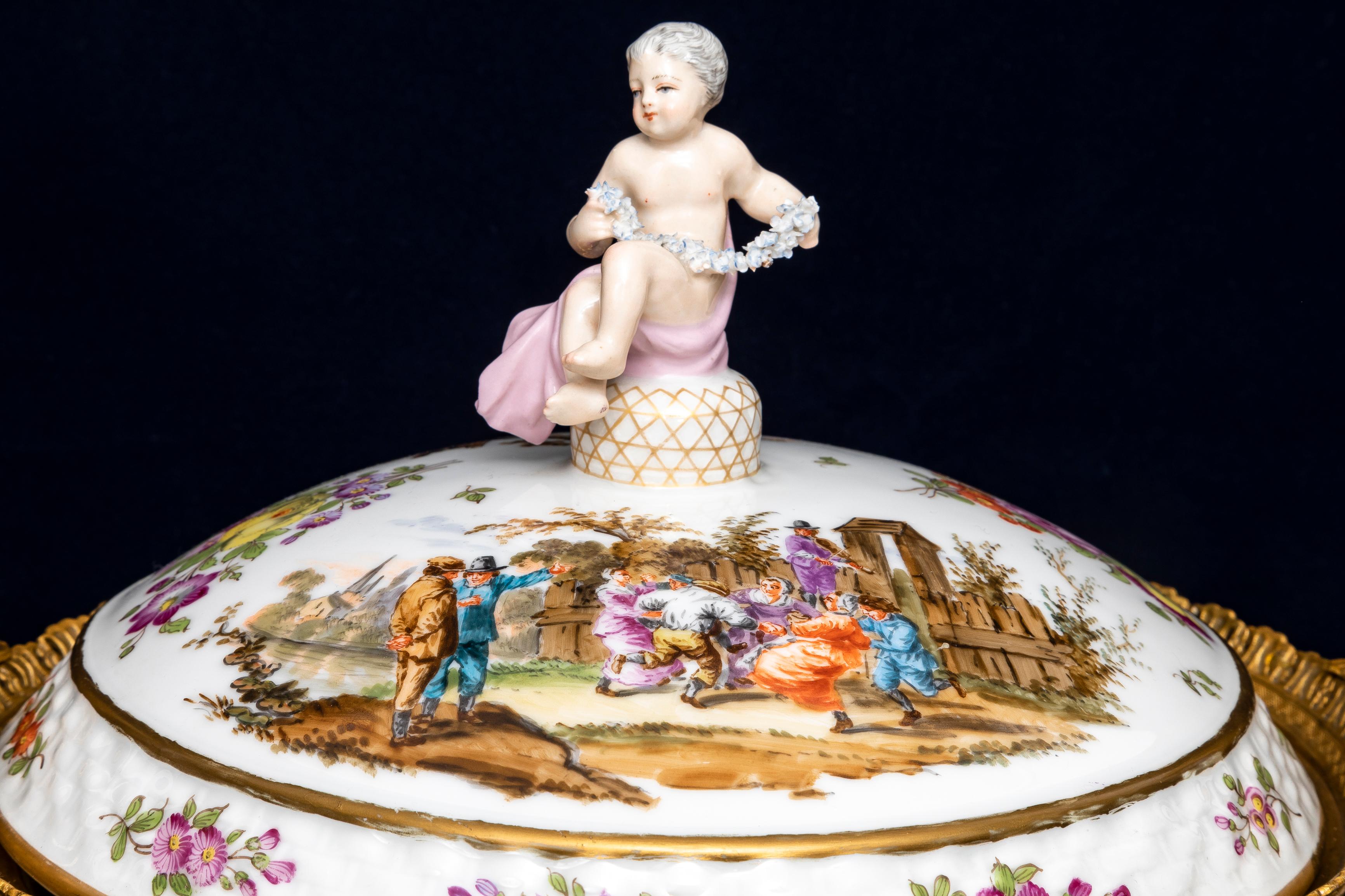 Pair 18th C. Meissen Porcelain Covered Tureens w/ 19th C. French Ormolu Mounts For Sale 4