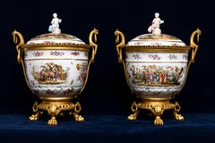 Pair 18th C. Meissen Porcelain Covered Tureens w/ 19th C. French Ormolu Mounts