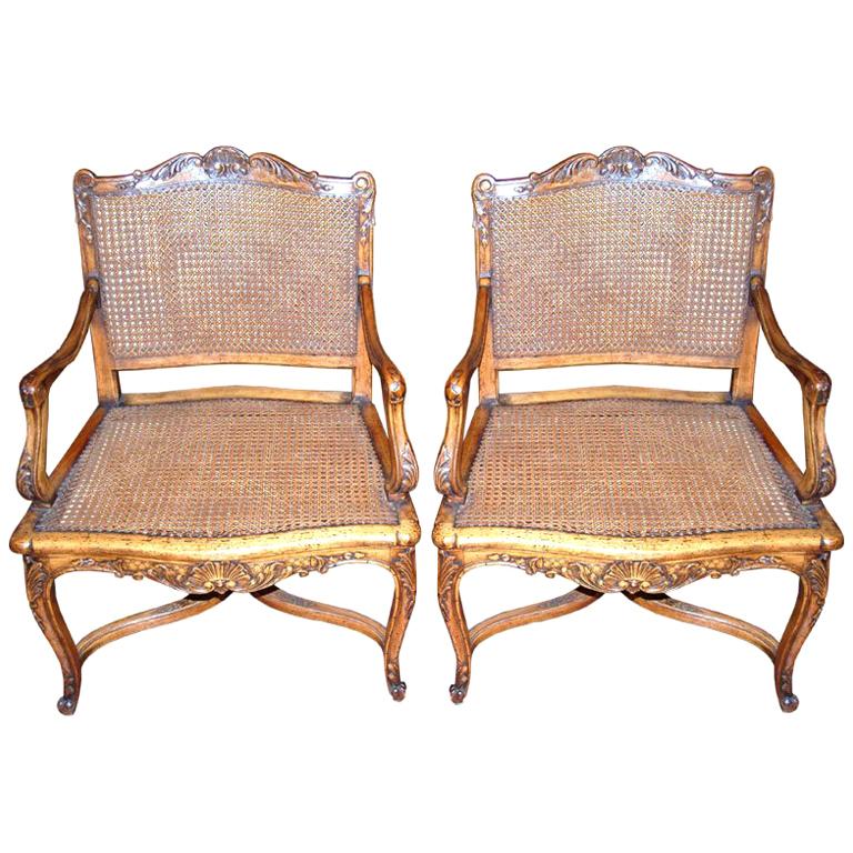 Pair 18th c. Regence  Walnut Armchairs