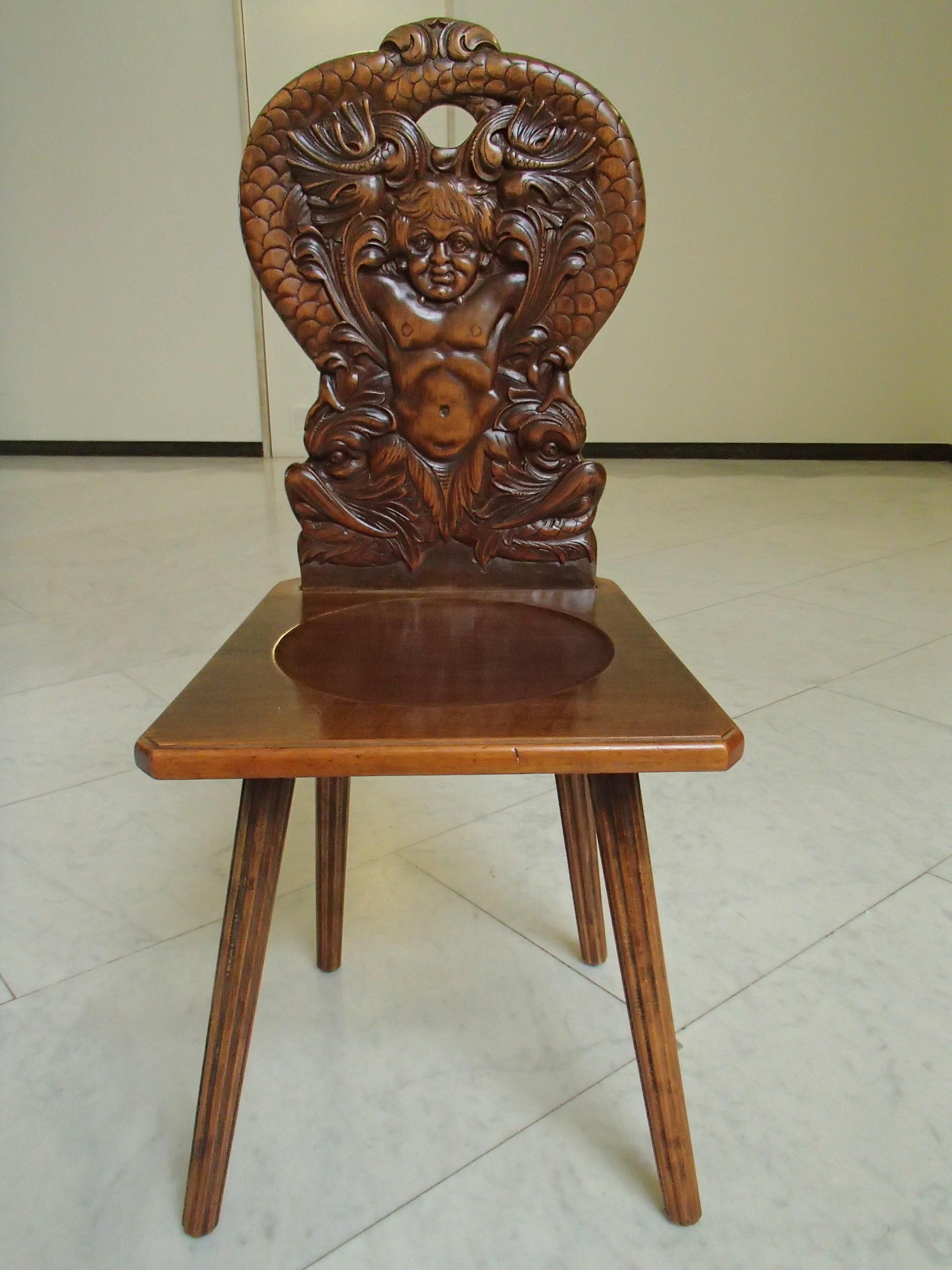 Pair of Brutalist Wooden Chairs Carved with Fabulous Creatures - Dragons 2