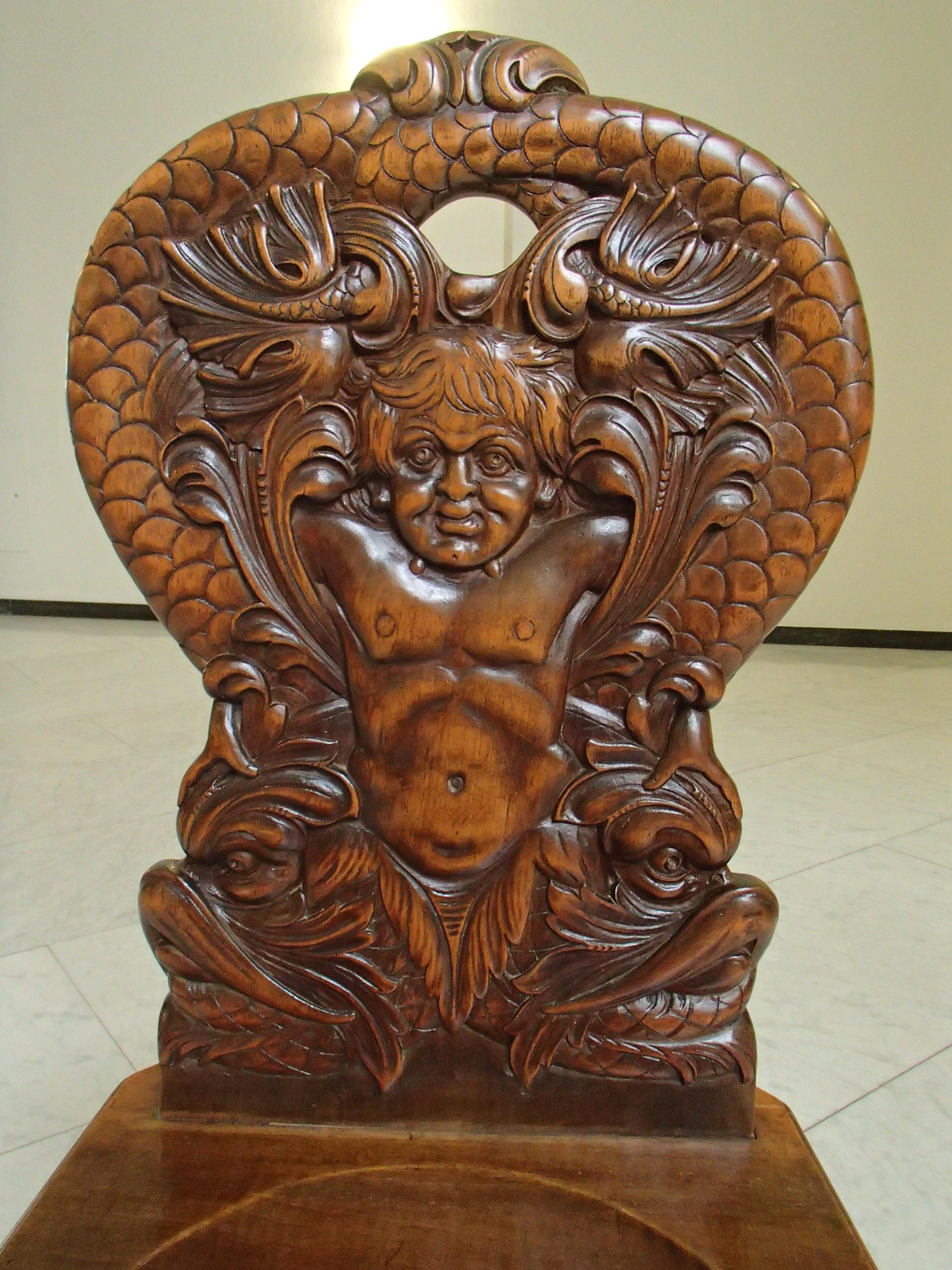 Pair of Brutalist Wooden Chairs Carved with Fabulous Creatures - Dragons 3