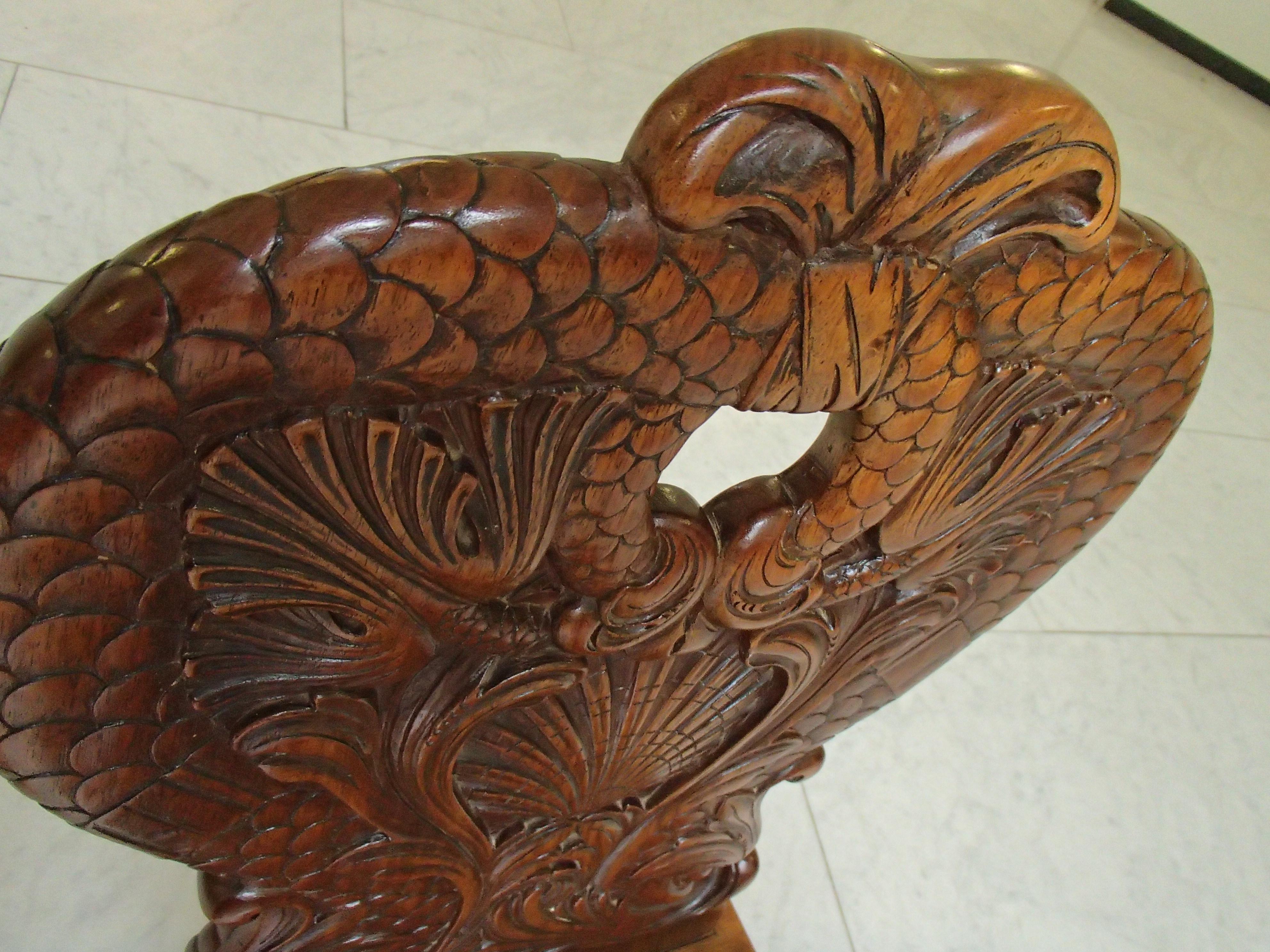 Pair of Brutalist Wooden Chairs Carved with Fabulous Creatures, Dragons 6