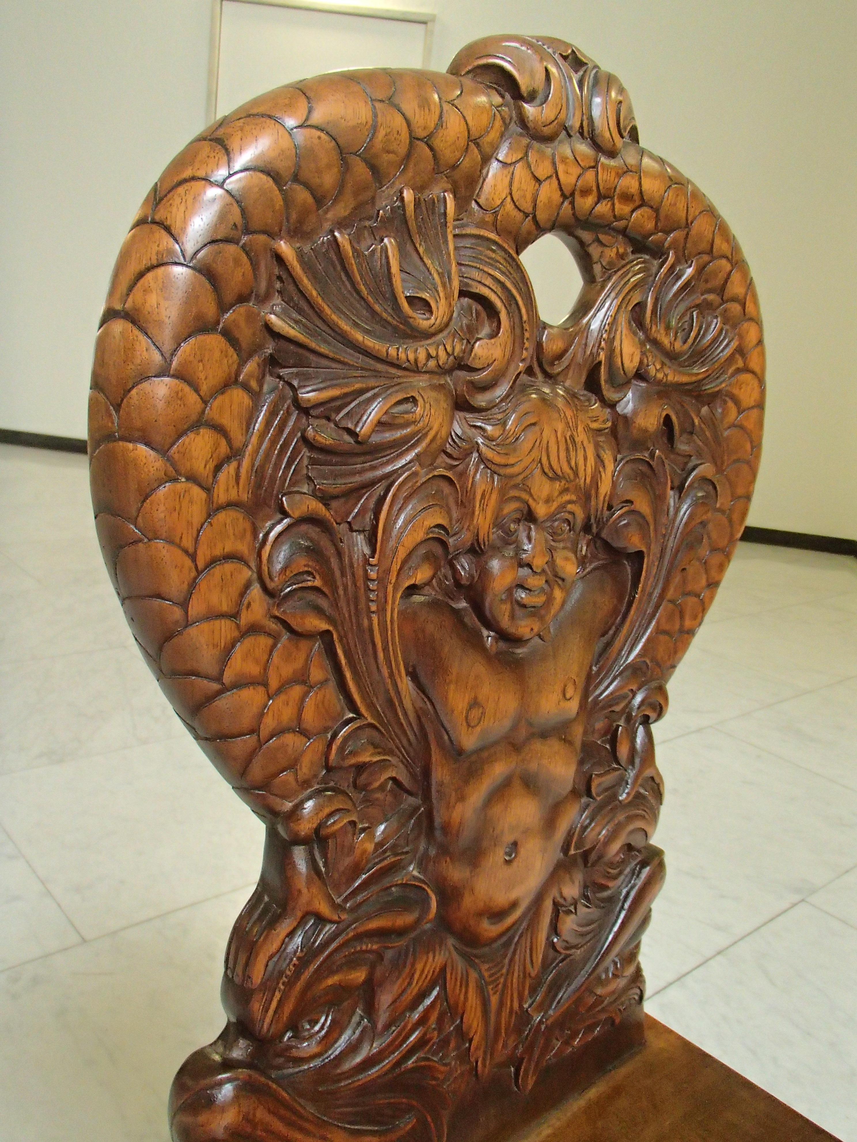 Pair of Brutalist Wooden Chairs Carved with Fabulous Creatures - Dragons 6