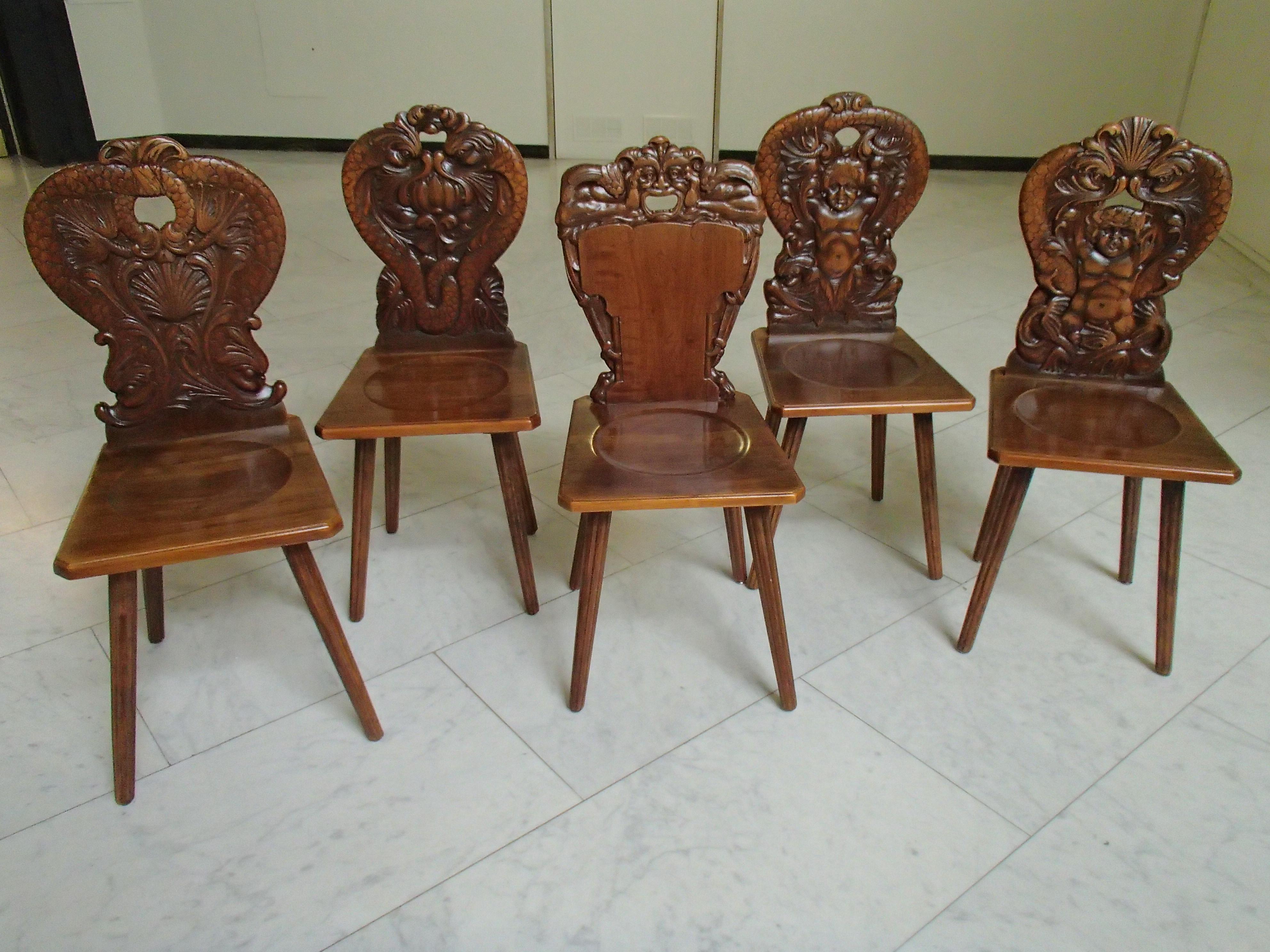 Pair of Brutalist Wooden Chairs Carved with Fabulous Creatures - Dragons 11