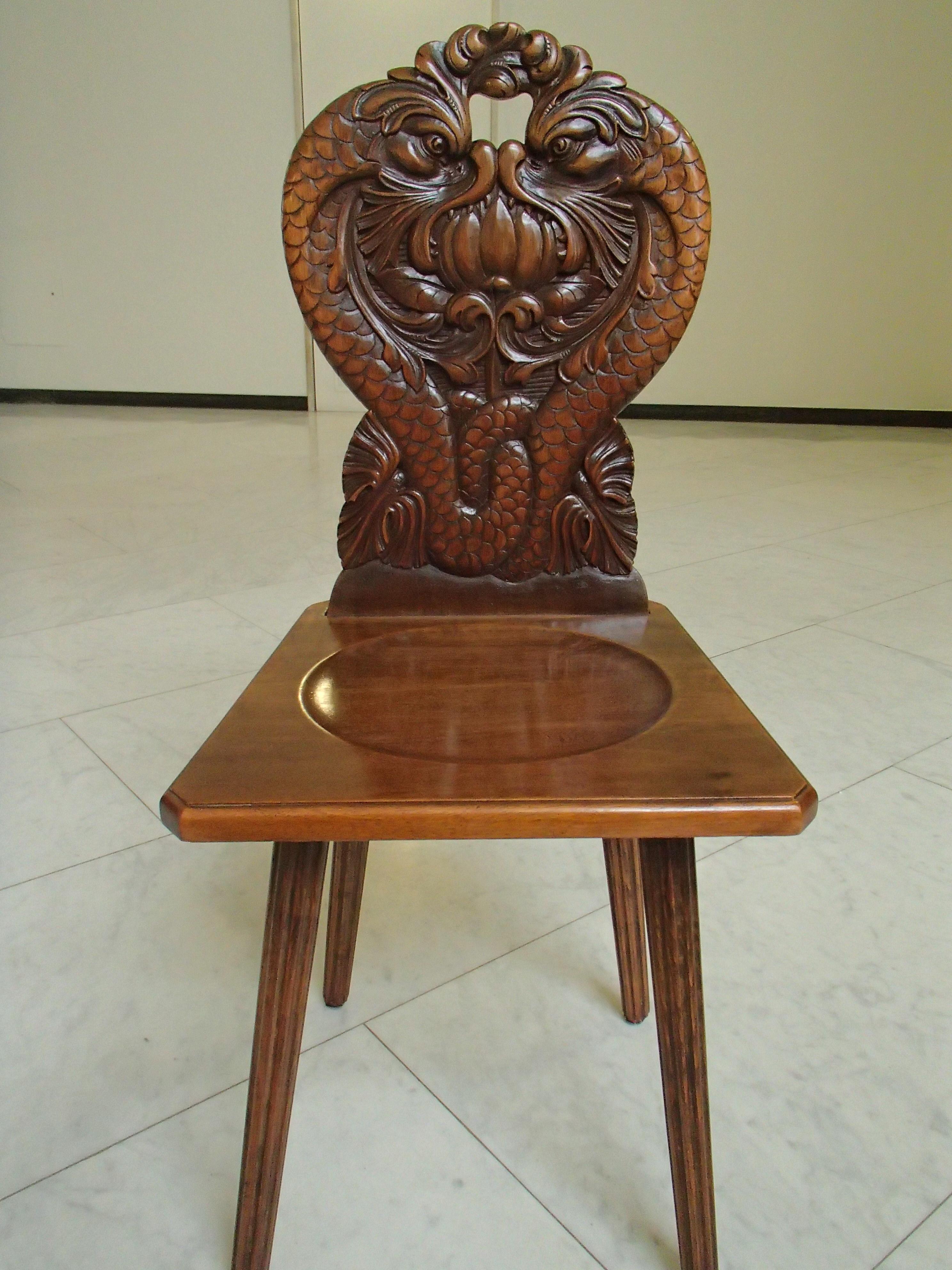 18th century Brutalist wooden chairs carved with fabulous creatures - dragons
totally 5 available see other announces.