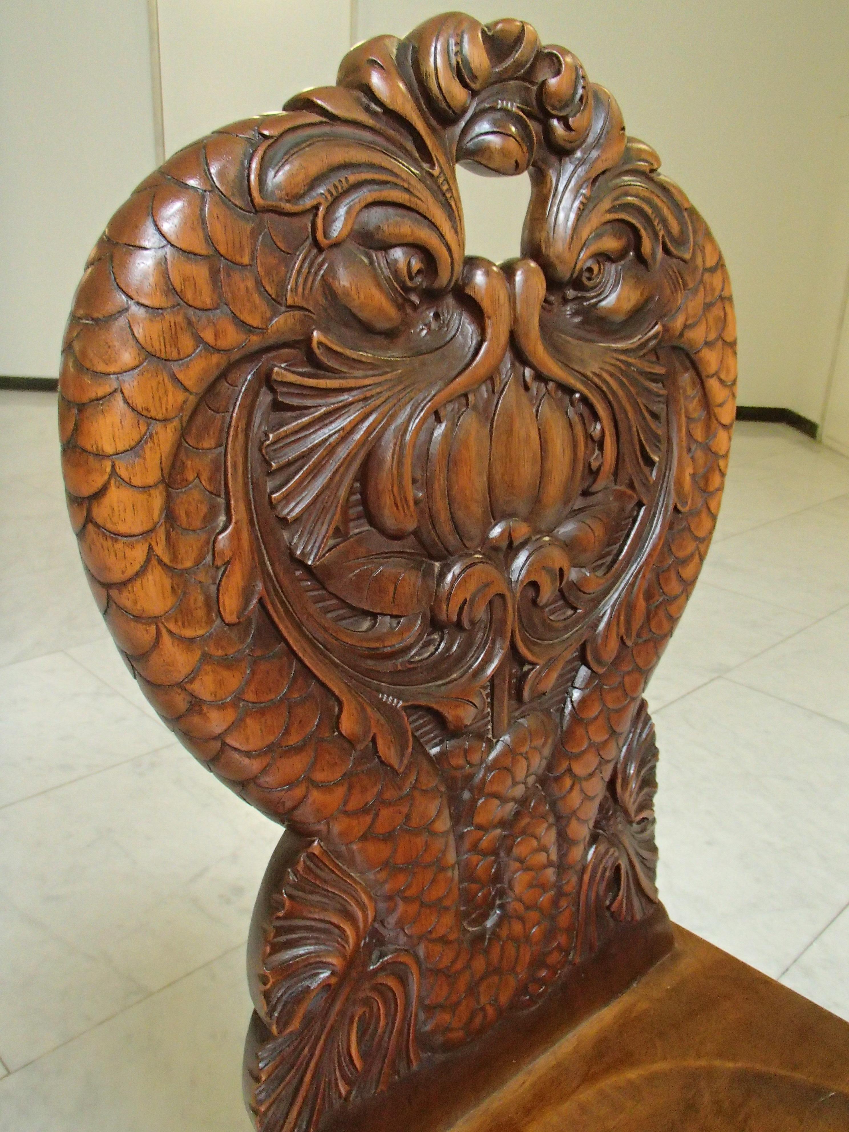 German Pair of Brutalist Wooden Chairs Carved with Fabulous Creatures, Dragons