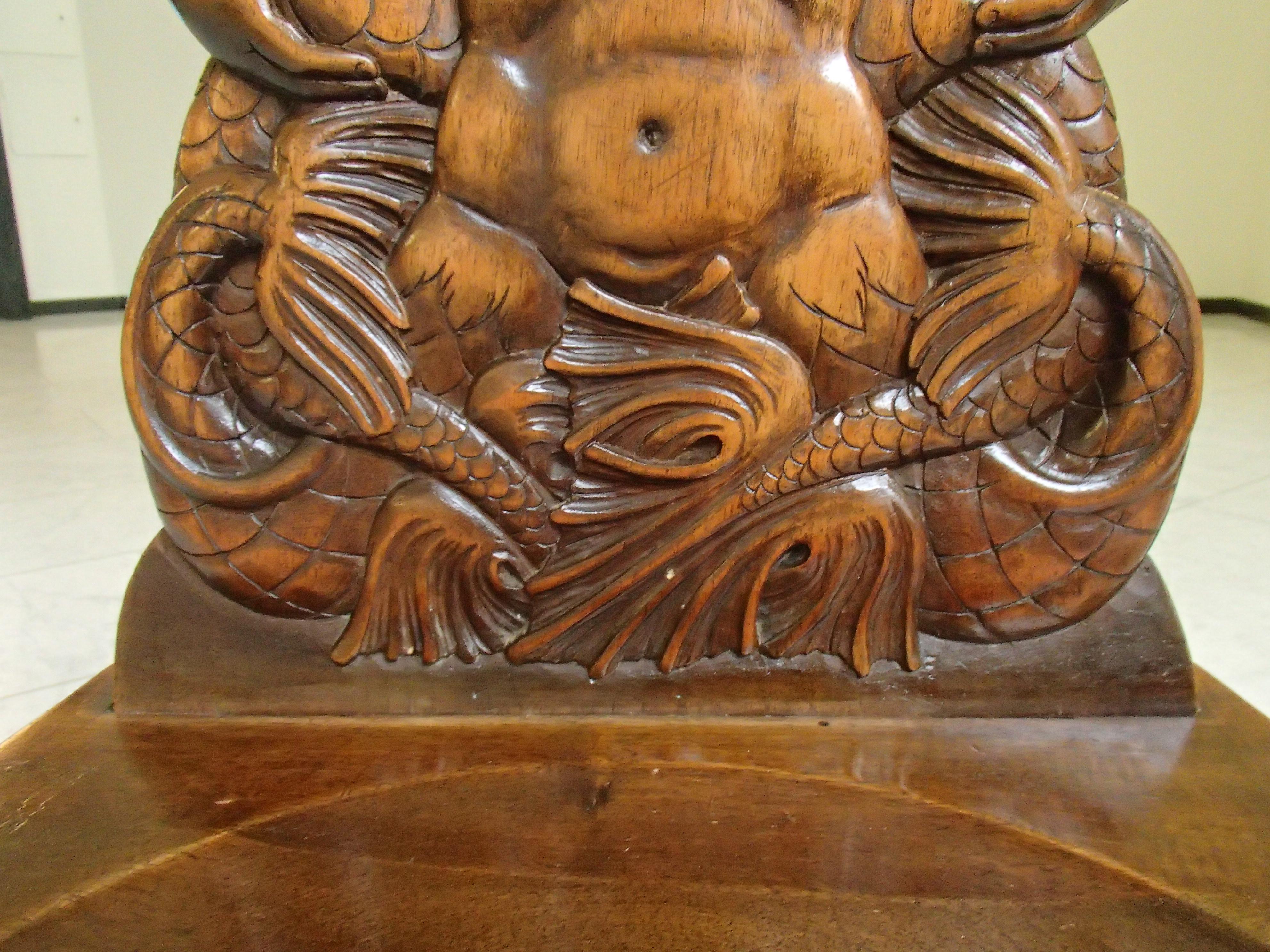 German Pair of Brutalist Wooden Chairs Carved with Fabulous Creatures - Dragons