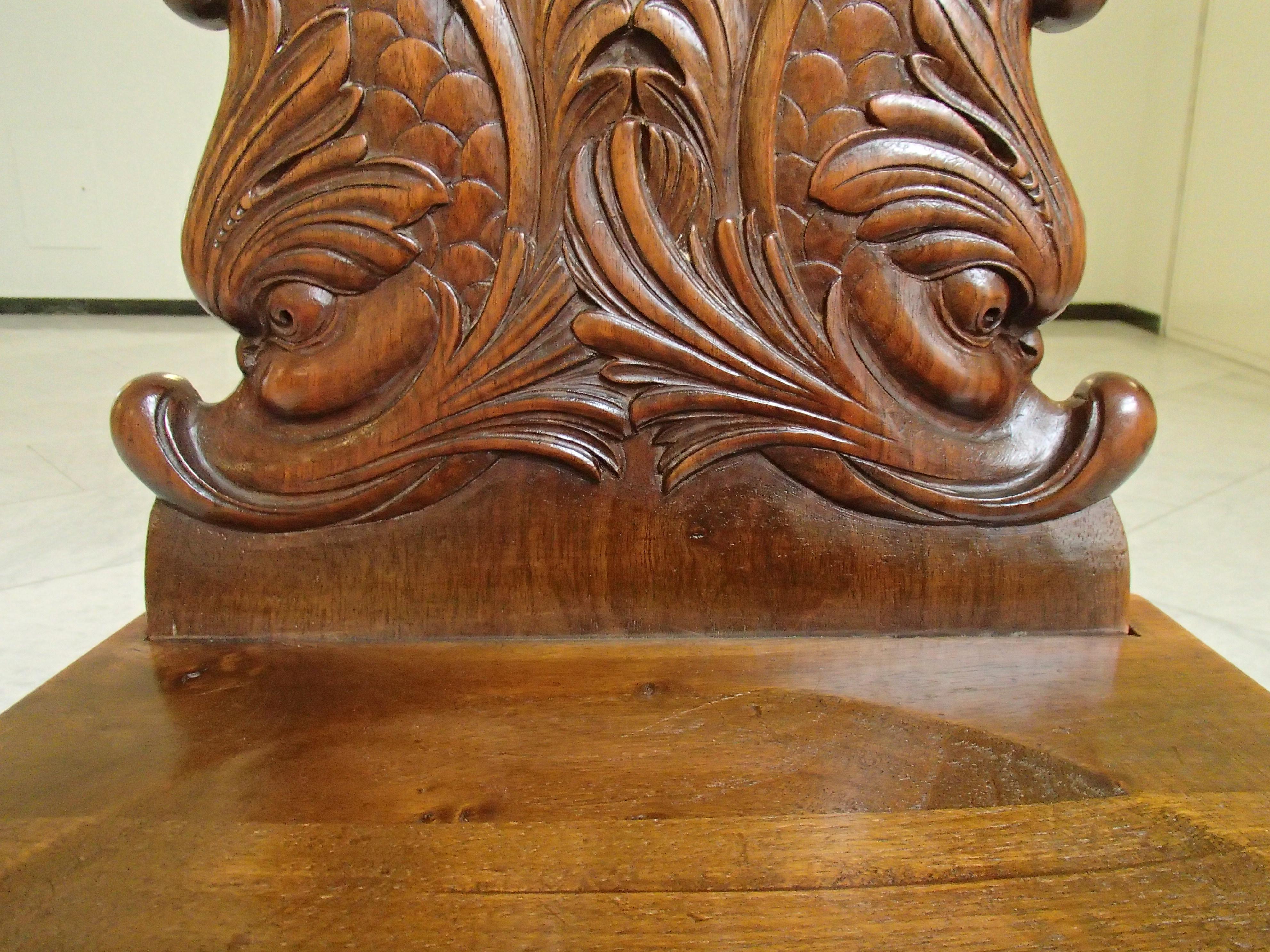 Pair of Brutalist Wooden Chairs Carved with Fabulous Creatures, Dragons 2
