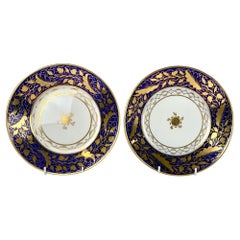 Pair 18th Century Blue and White Gilded New Hall Dishes England Circa 1790