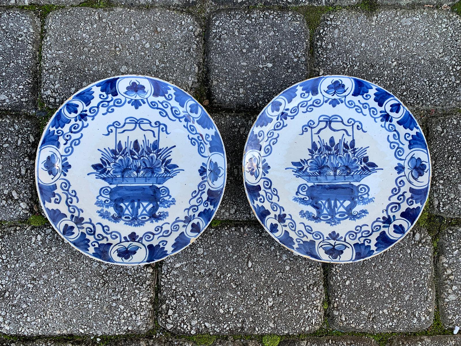 Pair of 18th century blue and white porcelain plates.