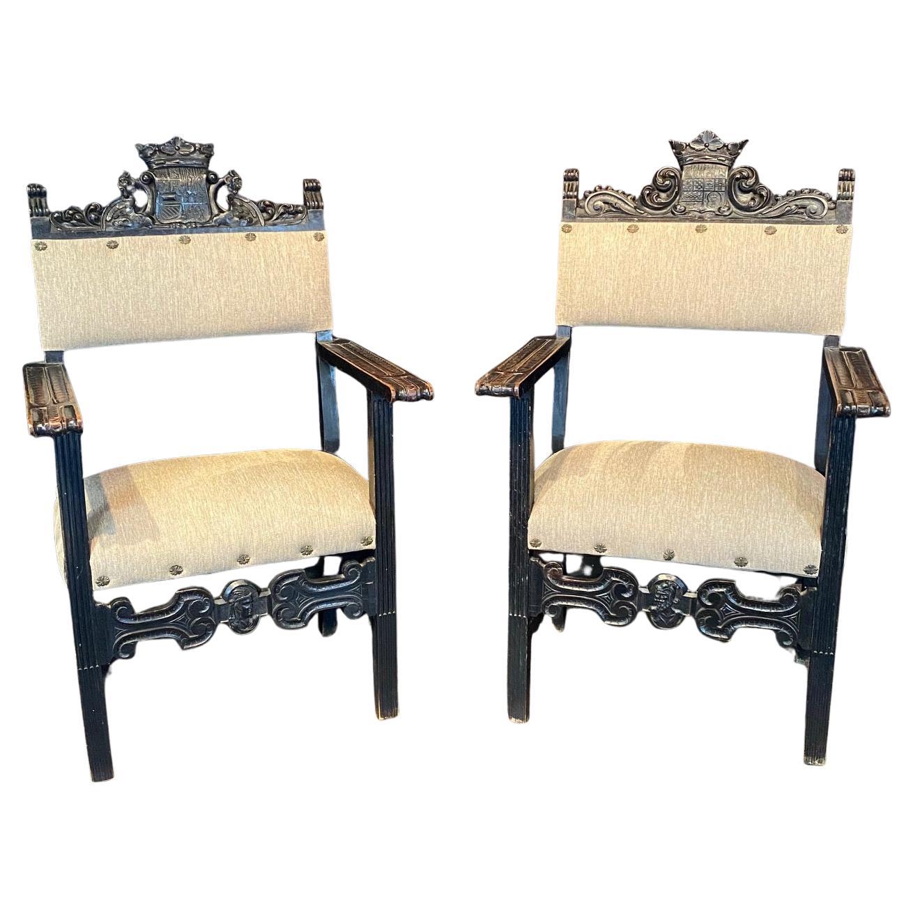 Pair 18th Century British Baroque or Renaissance Revival Armchairs