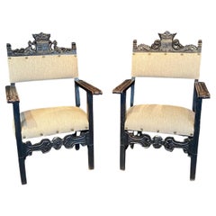 Pair 18th Century British Baroque or Renaissance Revival Armchairs