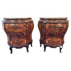 Pair, 18th C. Olive wood Bombe Night Stands, Bedside Tables