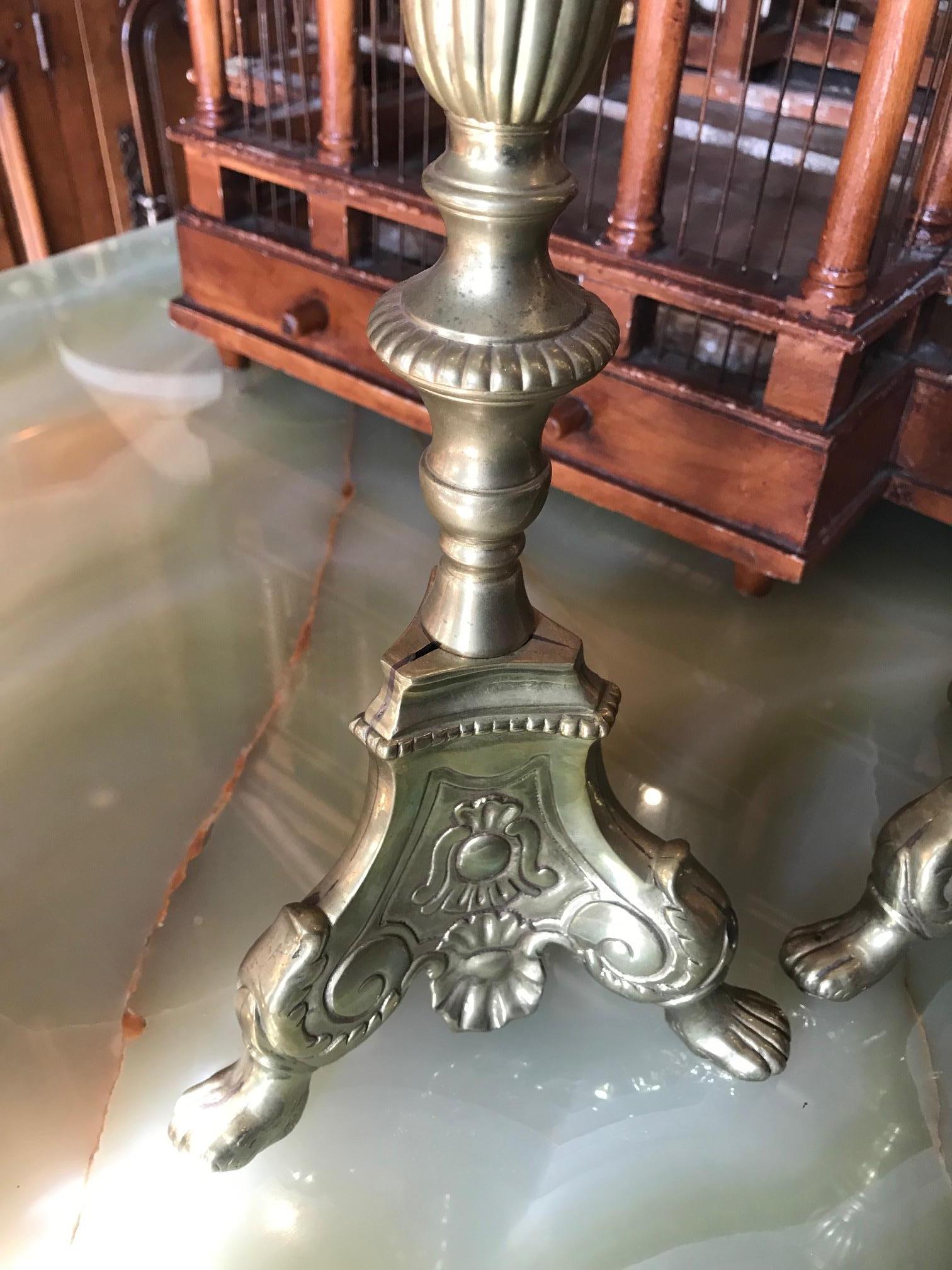 18th Century Candlesticks Candleholder Light in Brass Antique Gift Object, Pair For Sale 2