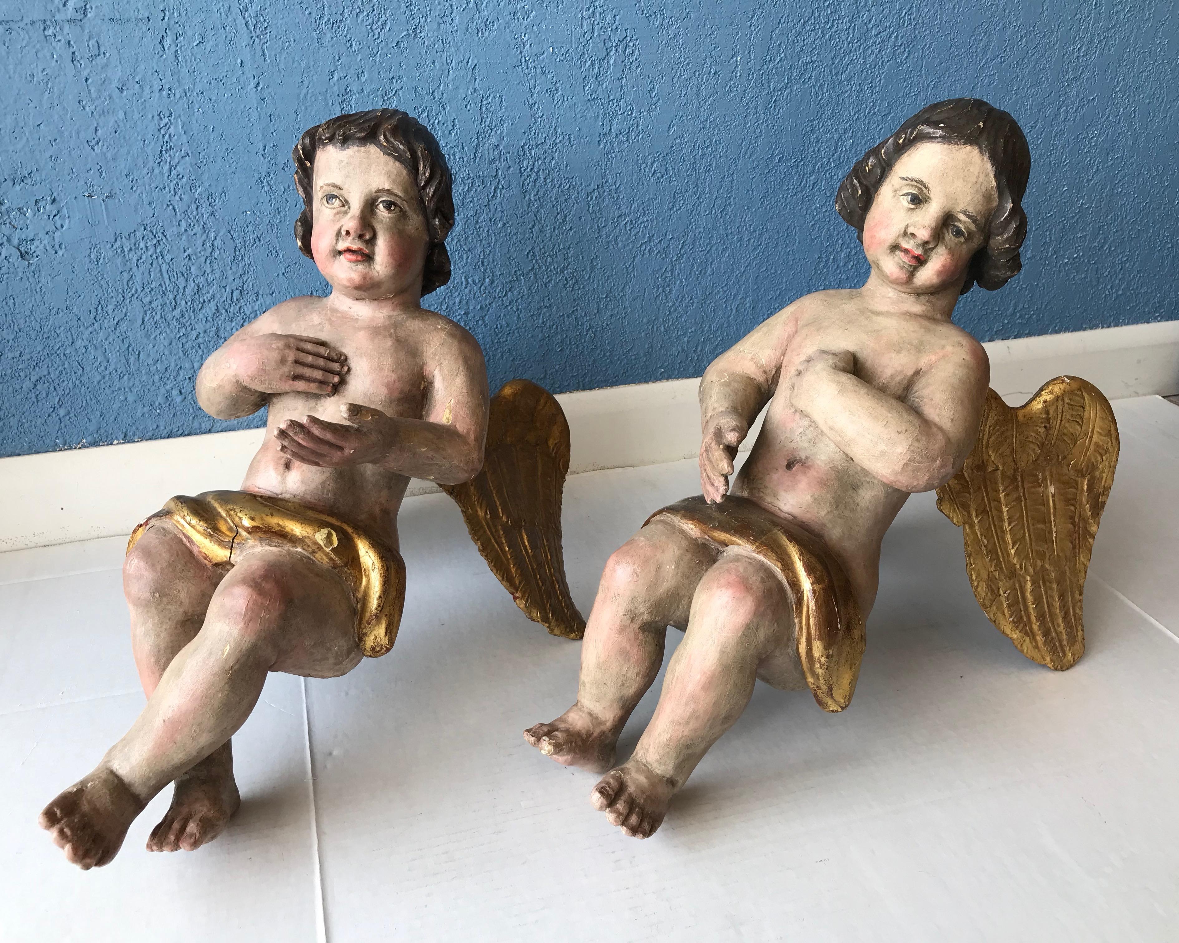 Pair 18th Century Carved Italian Putti In Good Condition In West Palm Beach, FL