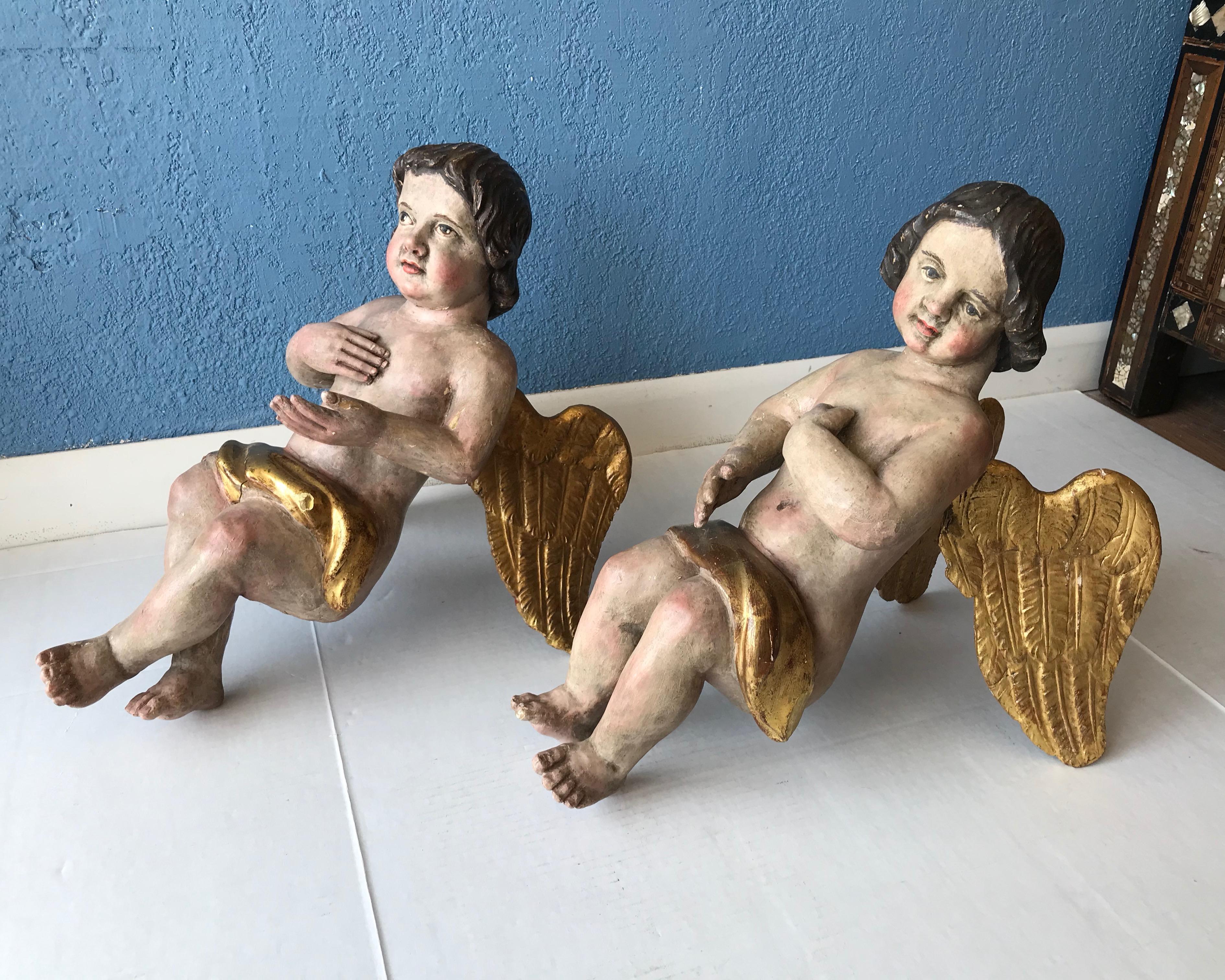 18th Century and Earlier Pair 18th Century Carved Italian Putti