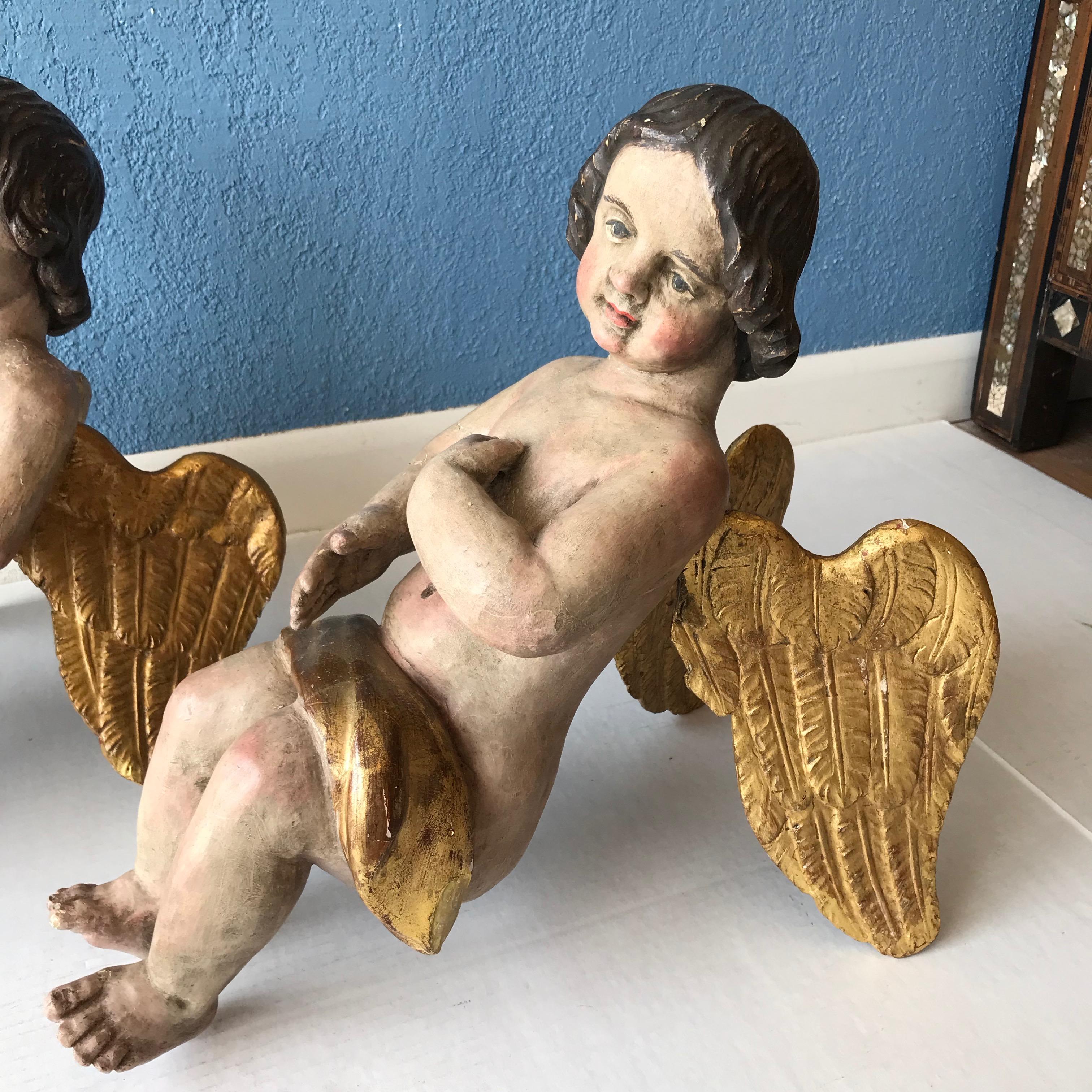 Wood Pair 18th Century Carved Italian Putti