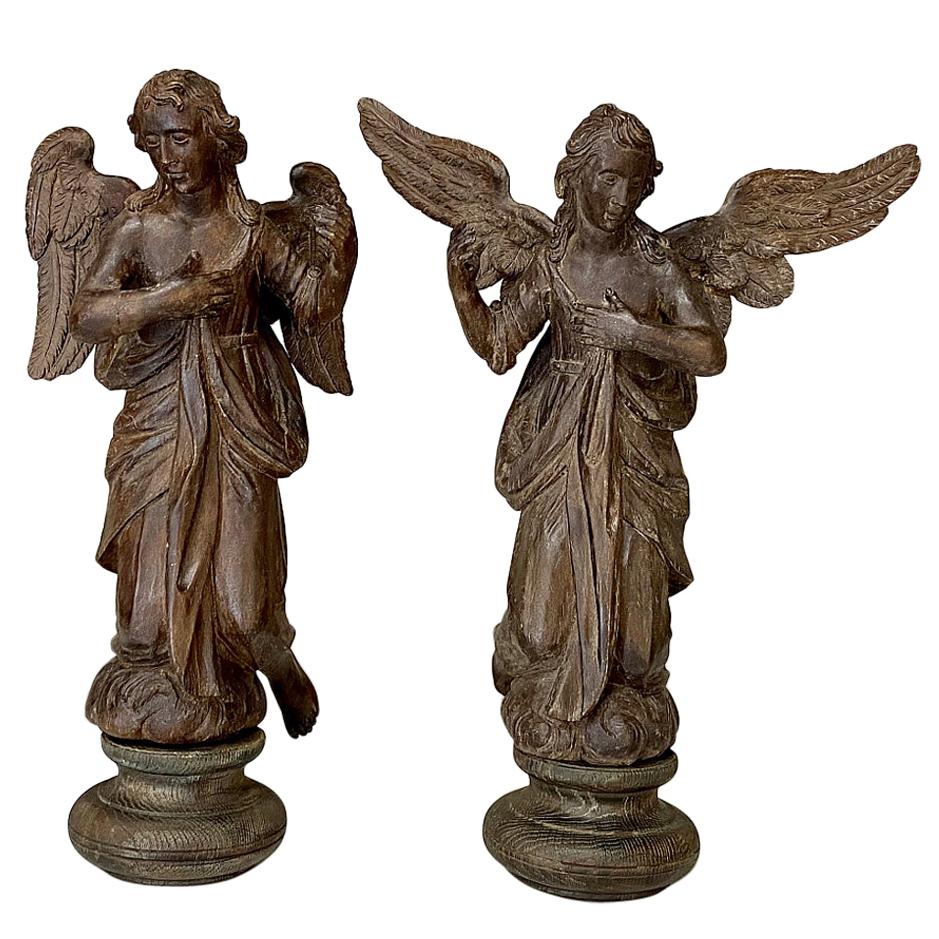 Pair of 18th Century Carved Wood Angels