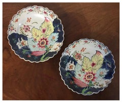 Pair 18th Century Chinese Export Famille Rose Porcelain Tobacco Leaf Plates