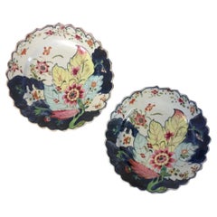Pair 18th Century Chinese Export Famille Rose Porcelain Tobacco Leaf Plates