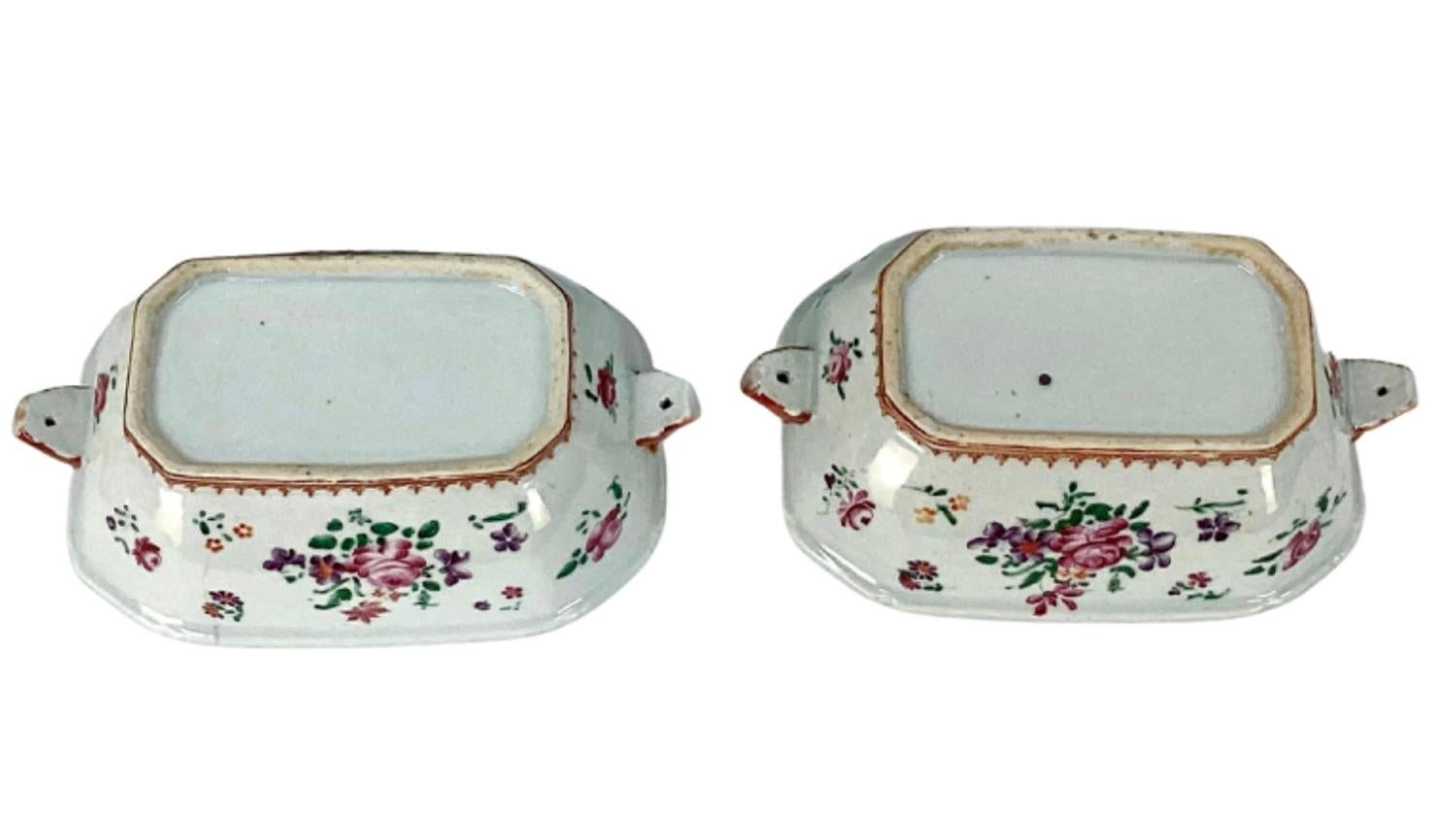 Pair 18th Century Chinese Export Famille Rose Tureens with Lids For Sale 3