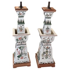 Pair 18th Century Chinese Export 'The Hundred Antiques' Decoration Candlesticks