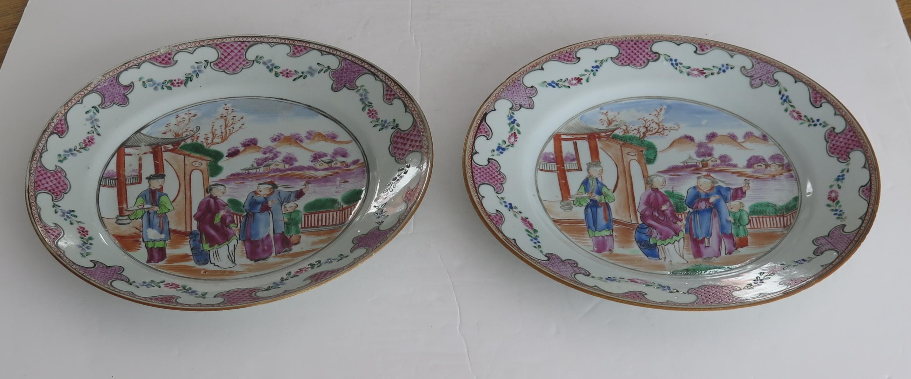 Pair 18th Century Chinese Porcelain Plates Famille Rose Long Eliza, Qing Qianlong 5