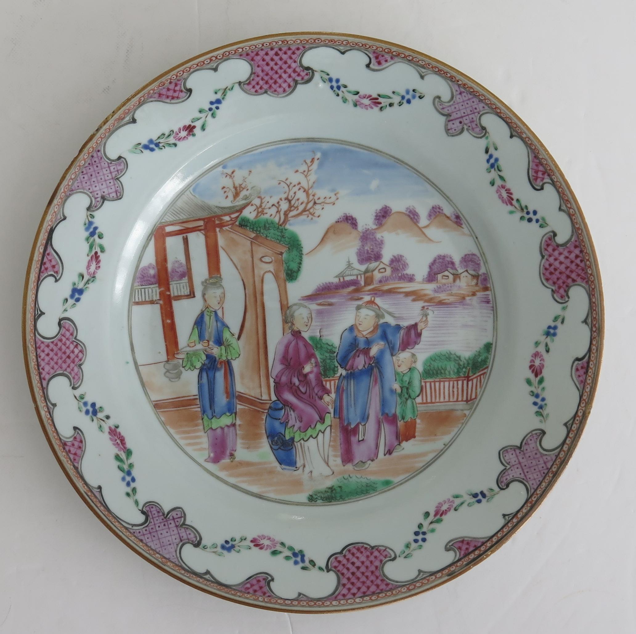 Pair 18th Century Chinese Porcelain Plates Famille Rose Long Eliza, Qing Qianlong 1