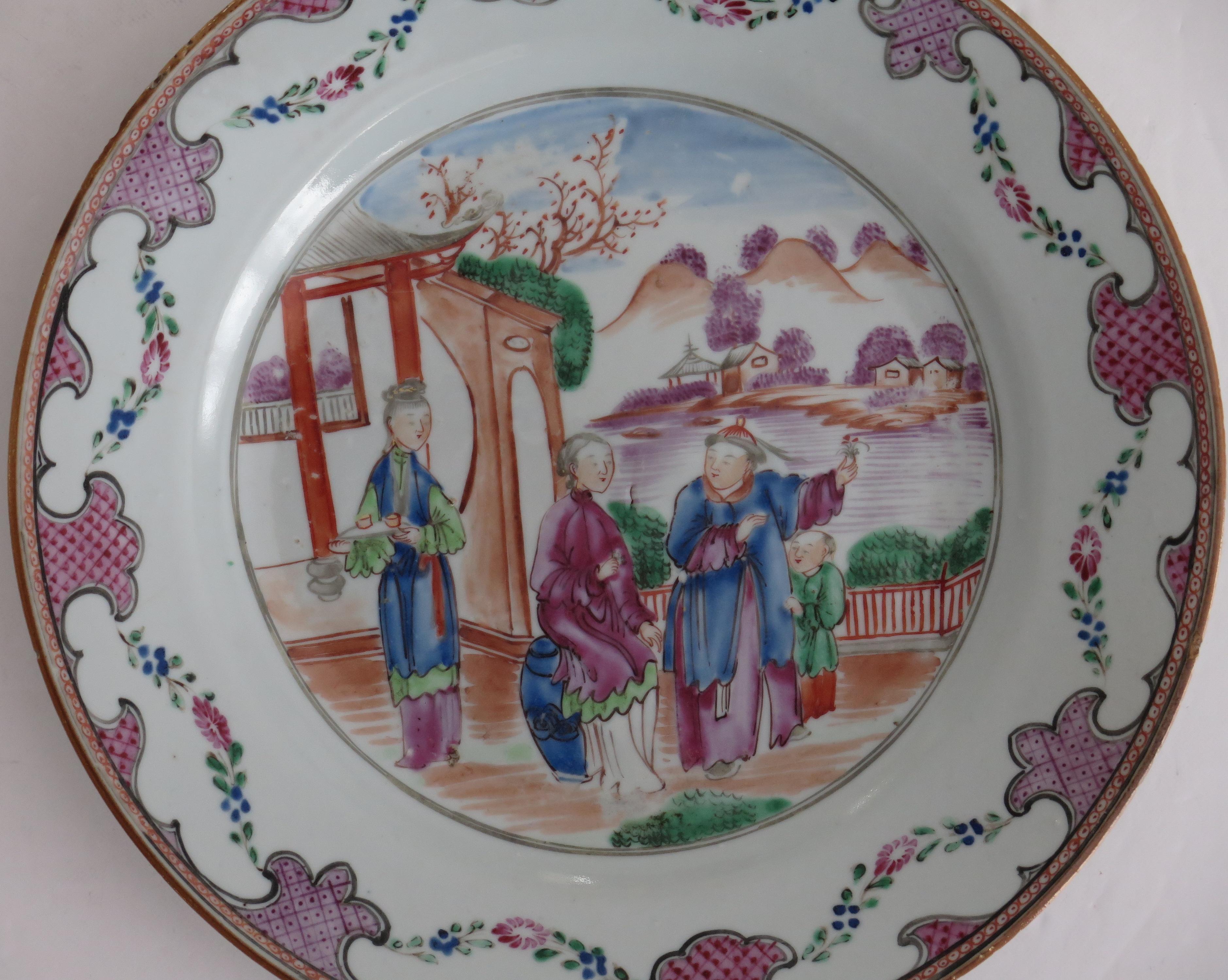 Pair 18th Century Chinese Porcelain Plates Famille Rose Long Eliza, Qing Qianlong 2