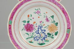 Pair of 18th Century Chinese Porcelain SE Asia Bencharong Flower Rocks Plate