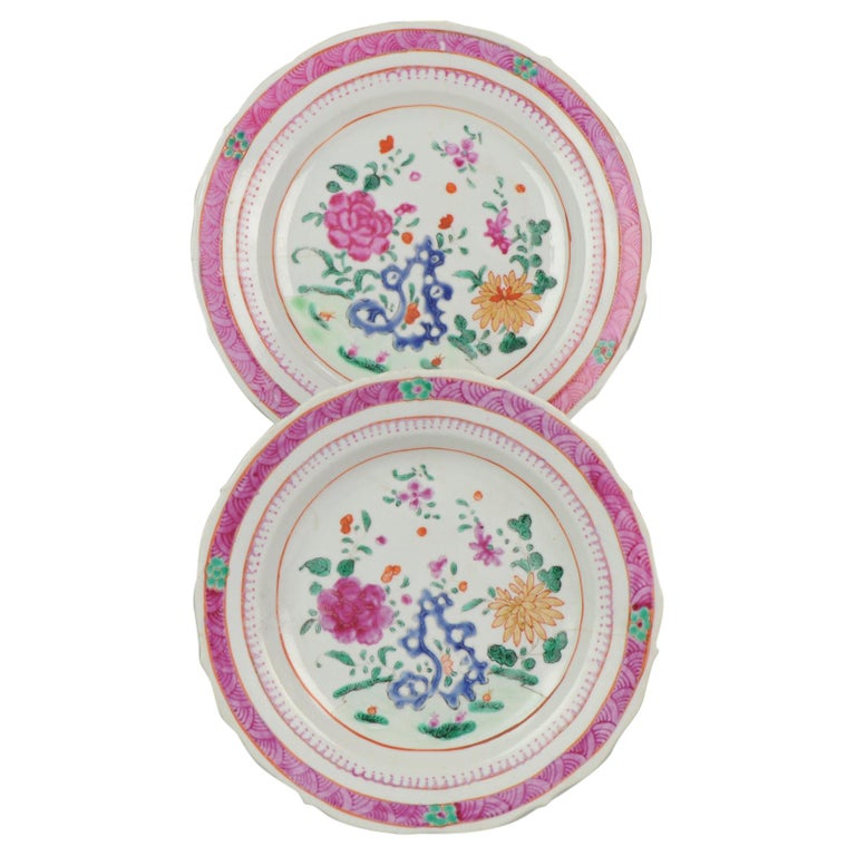 Pair of 18th Century Chinese Porcelain SE Asia Bencharong Flower Rocks ...