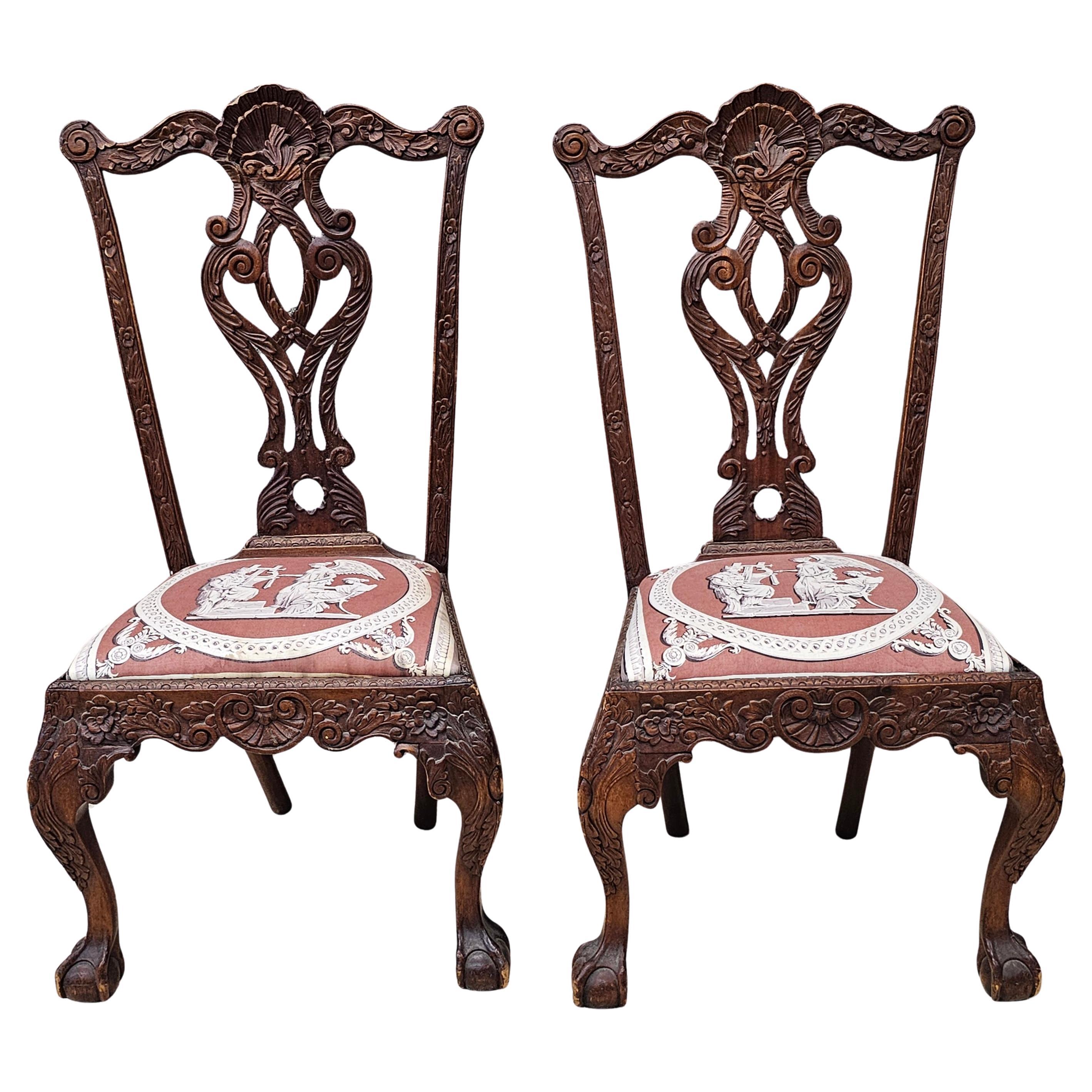 Pair 18th Century Philadelphia Chippendale Carved Mahogany Chairs