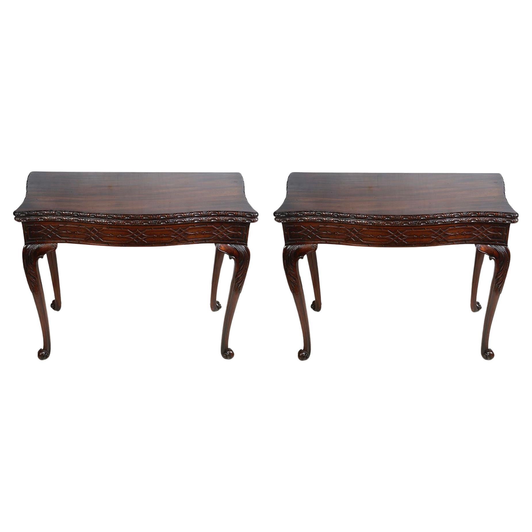 Pair 18th Century, Chippendale period Mahogany card tables. For Sale