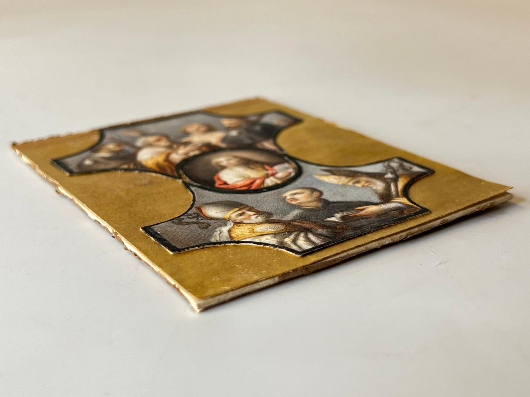 Pair 18th Century Christian Icon Miniature Watercolor Paintings For Sale 9