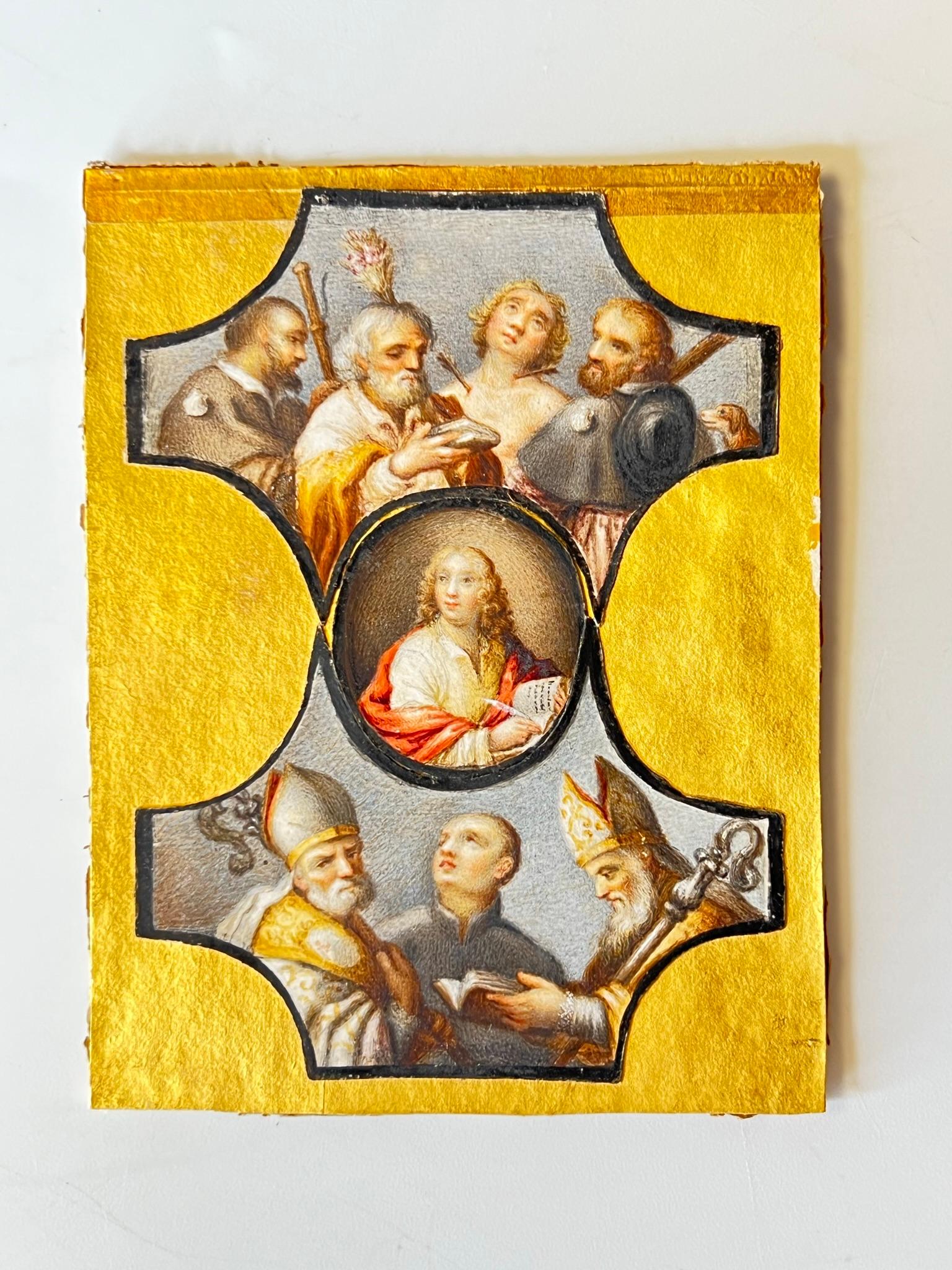 Paar christliche Ikonen-Miniatur-Aquarelle aus dem 18. (18. Jahrhundert und früher) im Angebot