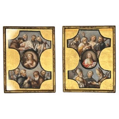 Pair 18th Century Christian Icon Miniature Watercolor Paintings
