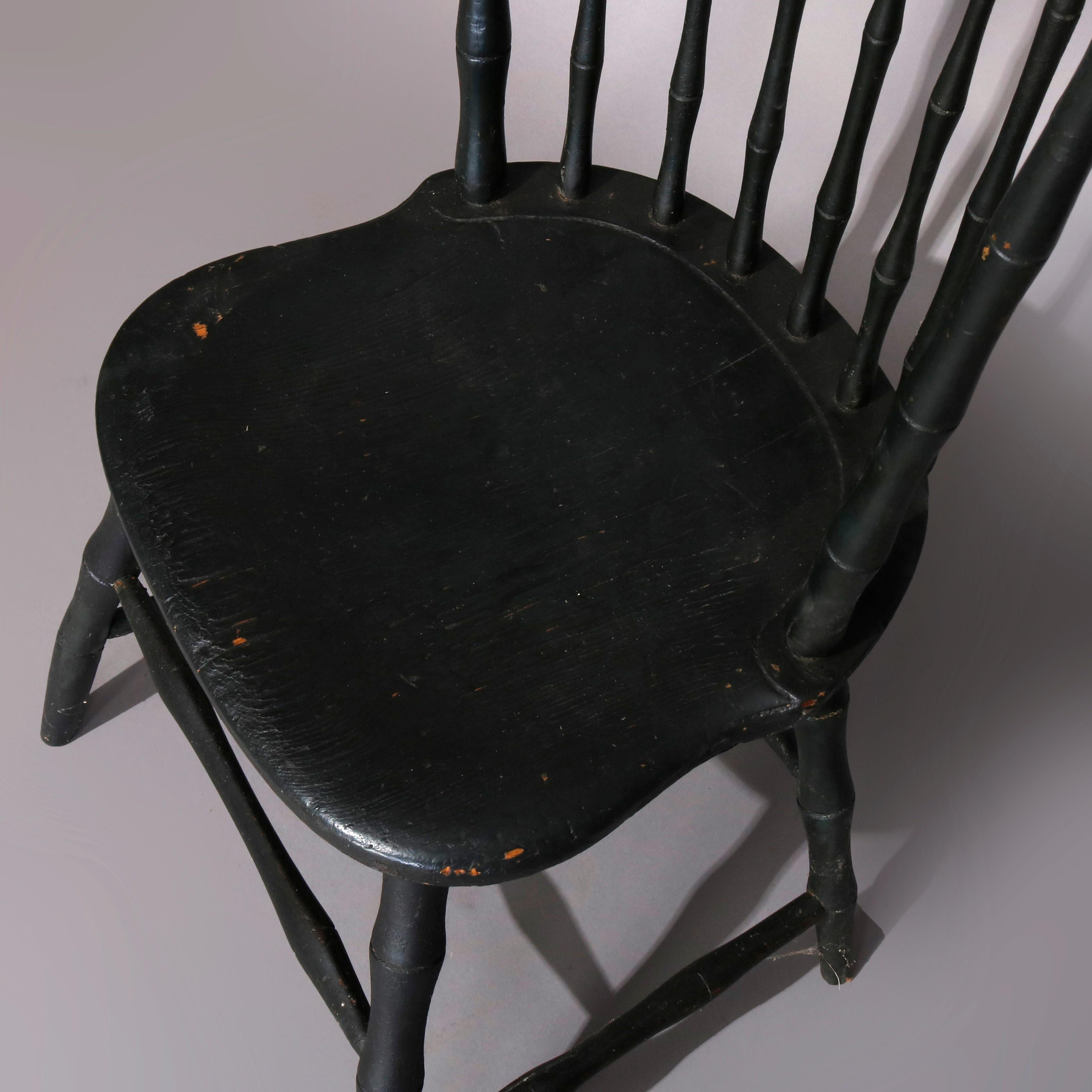 American Colonial Pair of 18th Century Colonial Ebonized James Chapman Tuttle Windsor Chairs