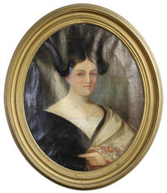 Pair of 18th Century Colonial Oil Paintings Husband Wife American Oval Portrait