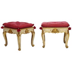 Pair of 18th Century Continental Parcel-Gilt and Crème Painted Footstools