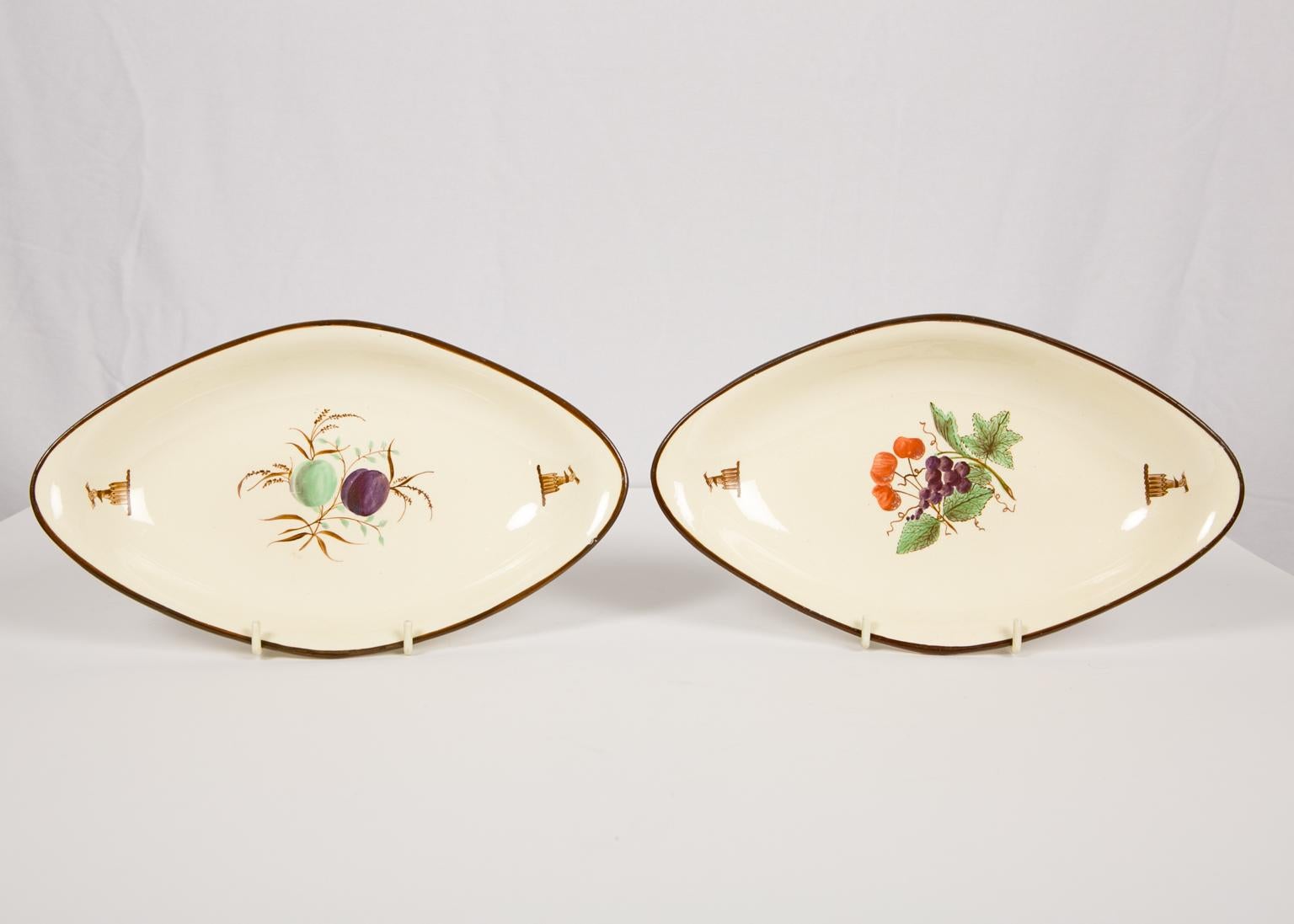 Pair of 18th Century Creamware Dishes Hand Painted circa 1785 7