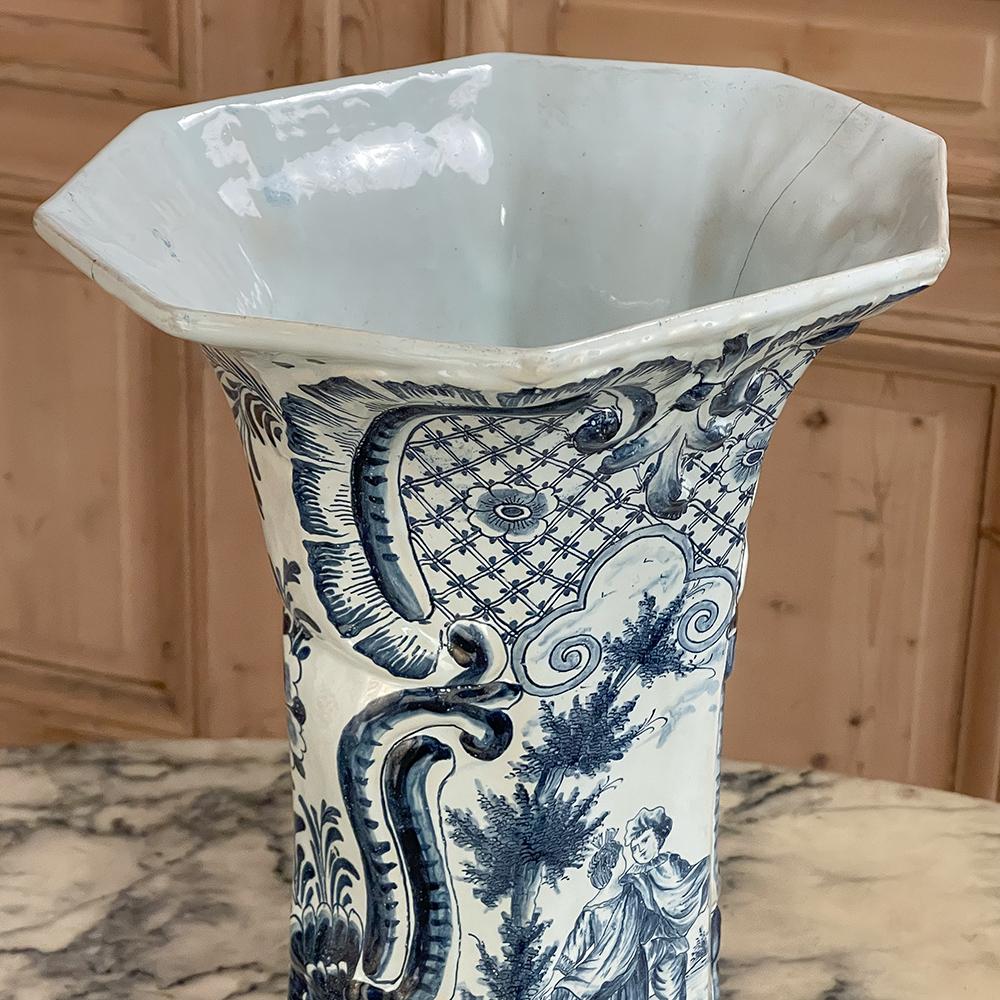 Pair 18th Century Delft Blue & White Vases For Sale 3