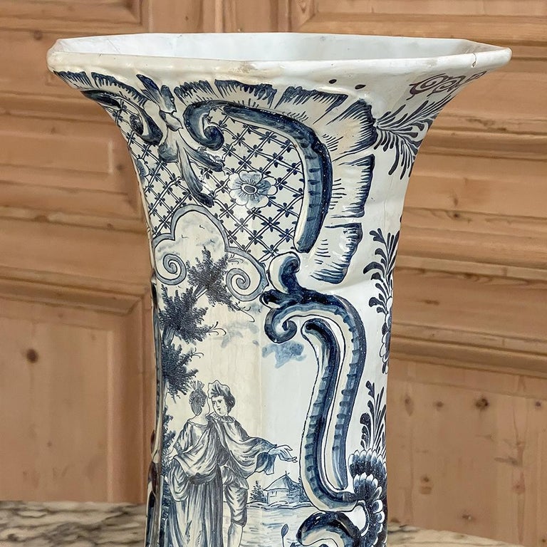 Pair 18th Century Delft Blue & White Vases For Sale 7