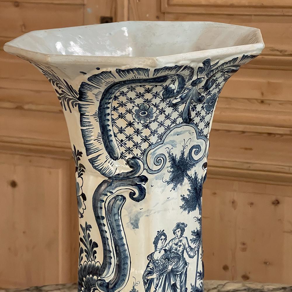 Pair 18th Century Delft Blue & White Vases For Sale 1