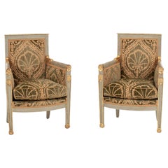 Antique Pair 18th Century Directoire Gold Parcel Gilt Painted Bergéres