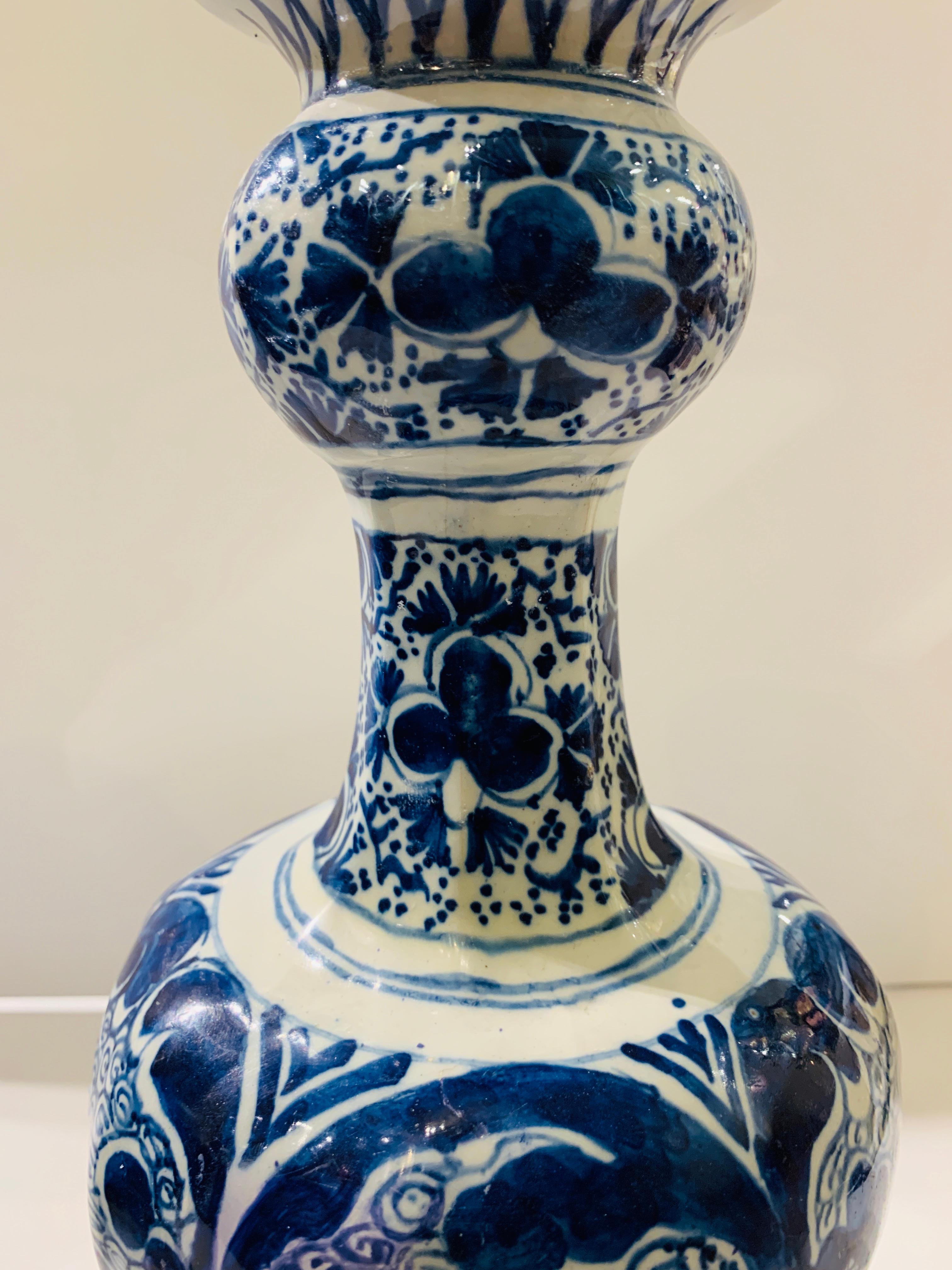 Pair 18th Century Dutch Delft Blue and White Vases 1