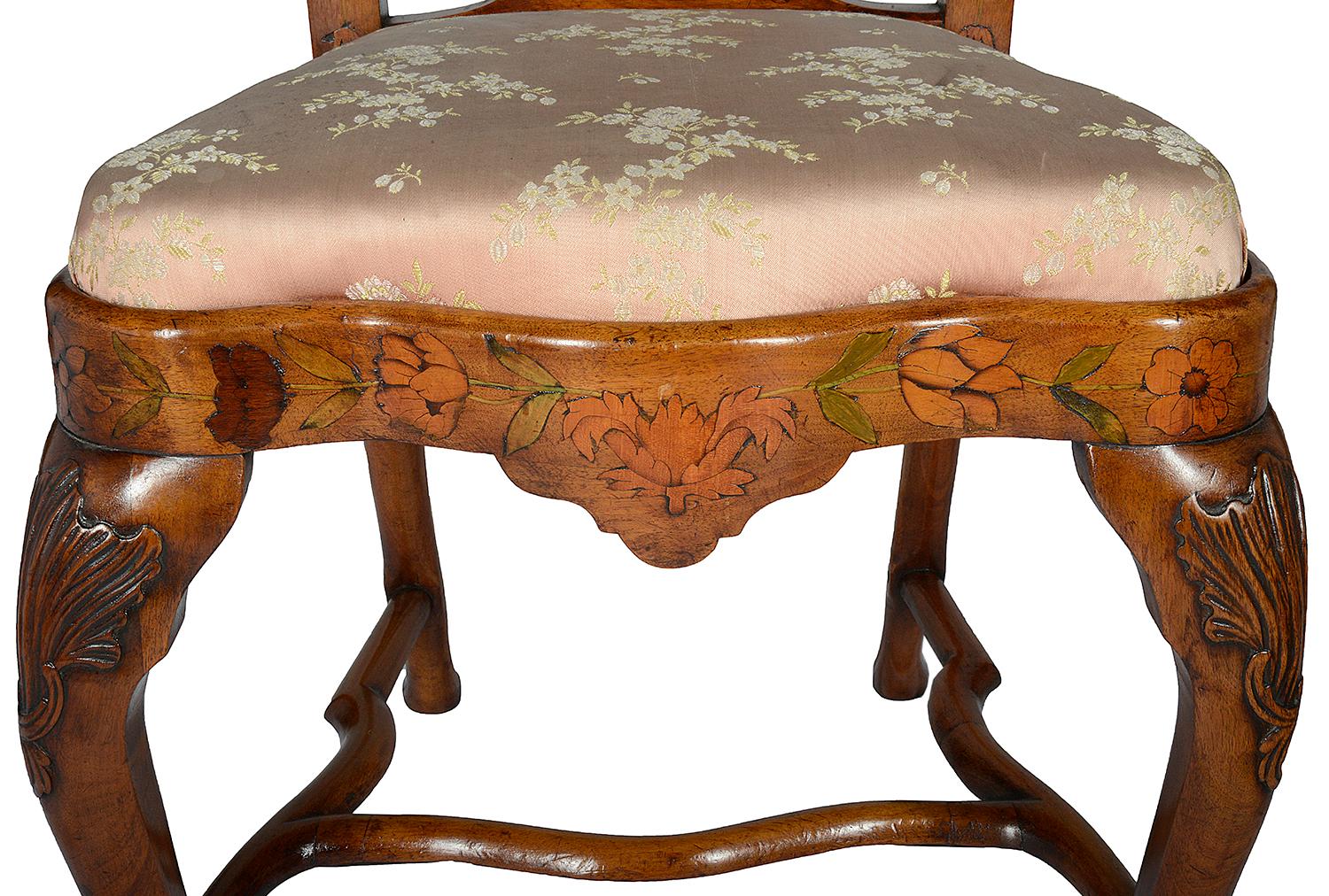 Walnut Pair of 18th Century Dutch Marquetry Side Chairs For Sale