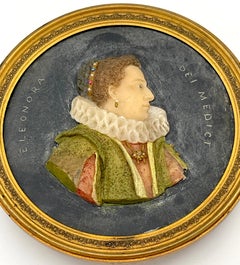 Pair 18th Century  Eleanora & M. Magdalena Medici Wax Portraits On Slate